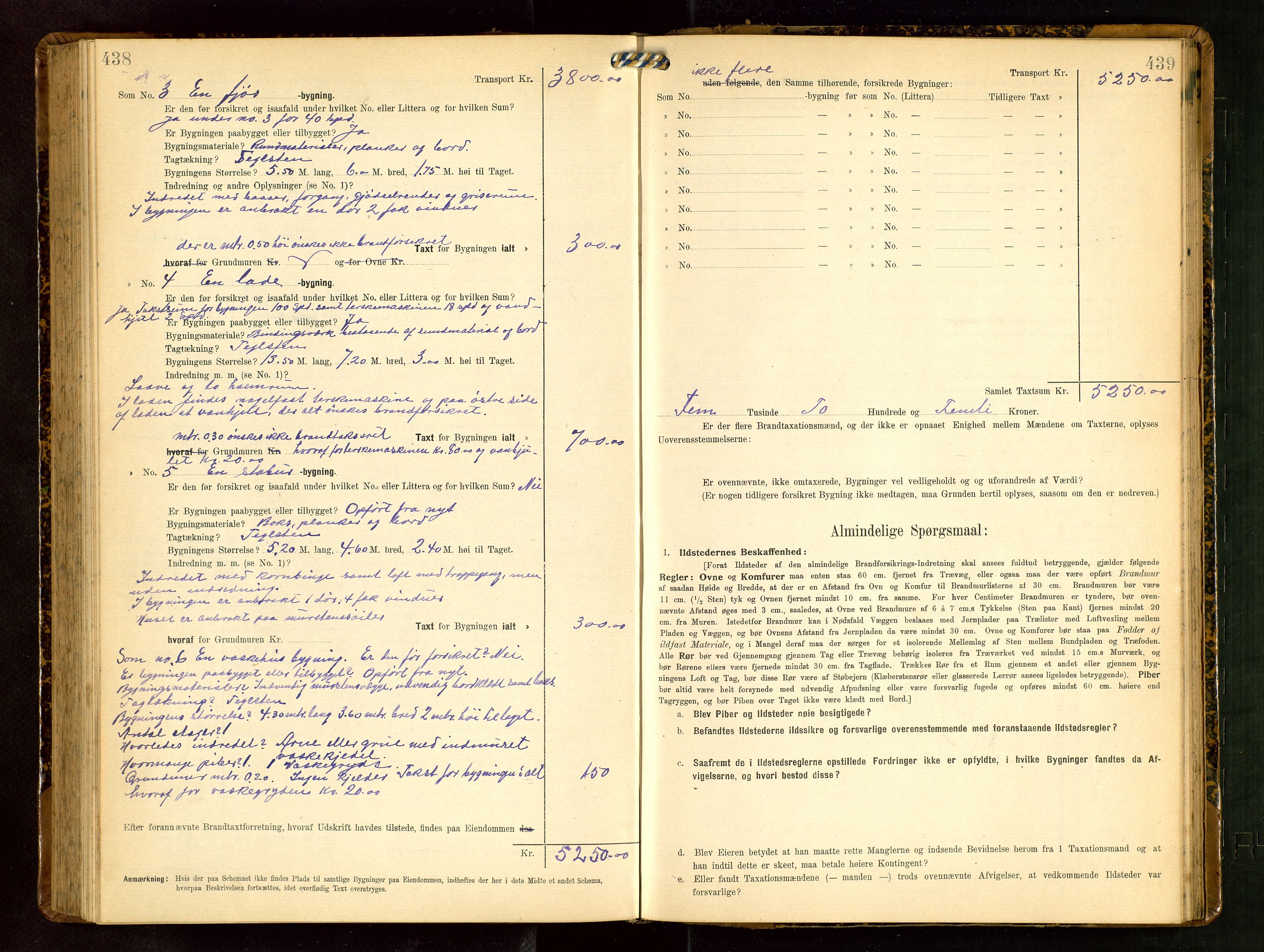 Håland lensmannskontor, SAST/A-100100/Gob/L0003: Branntakstprotokoll - skjematakst. Register i boken., 1909-1910, s. 438-439