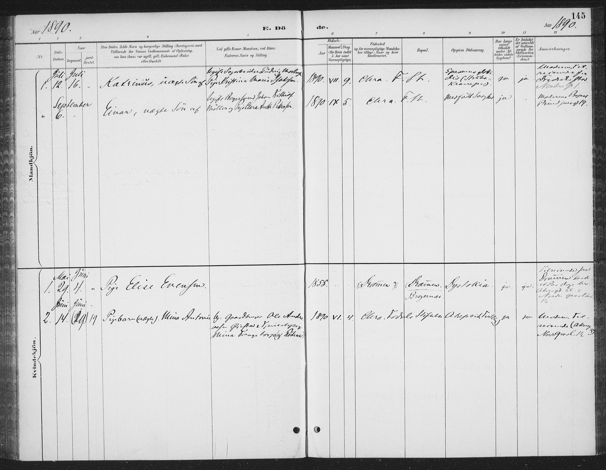 Rikshospitalet prestekontor Kirkebøker, AV/SAO-A-10309b/F/L0010: Ministerialbok nr. 10, 1888-1912, s. 145