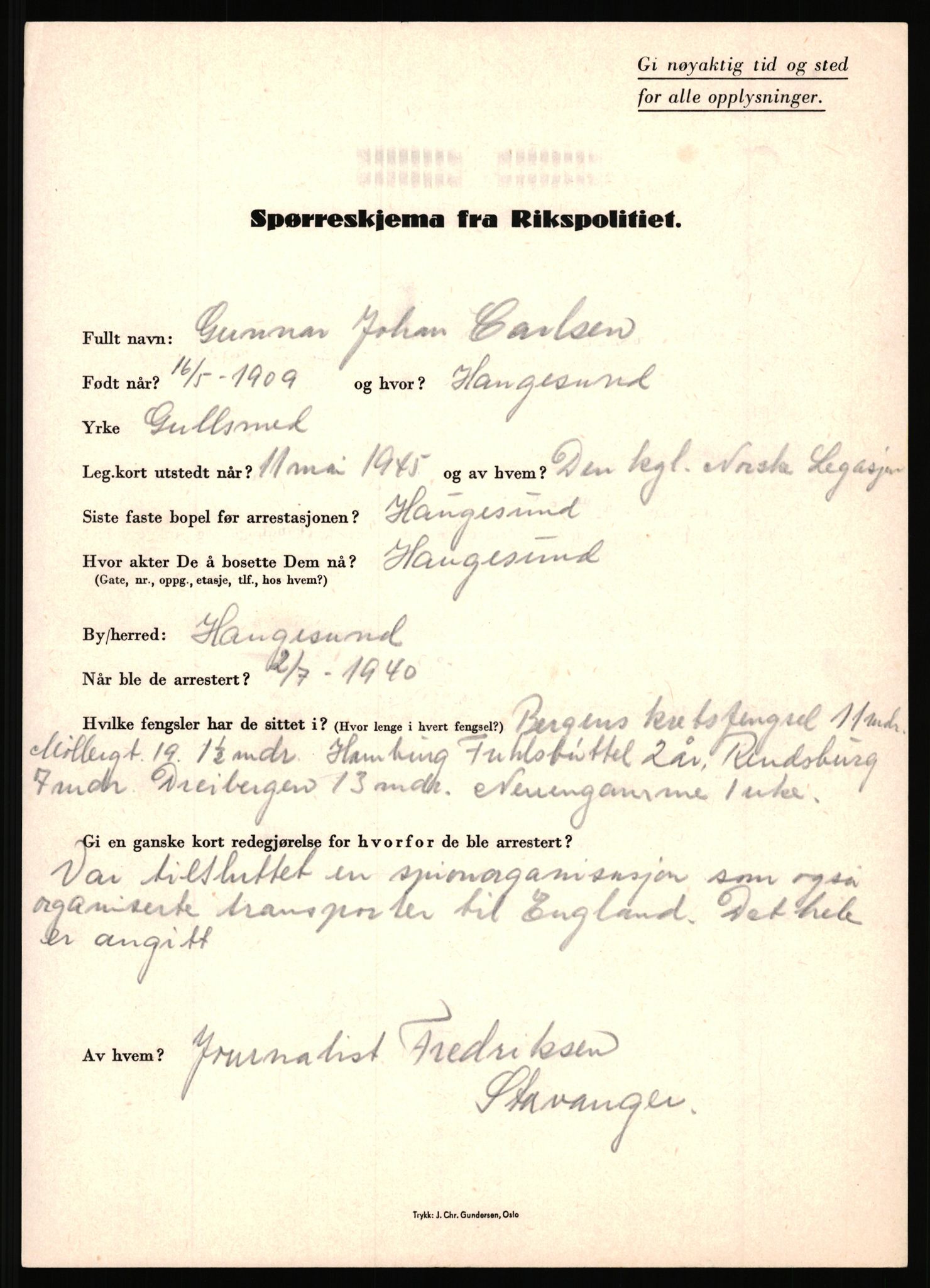 Rikspolitisjefen, AV/RA-S-1560/L/L0009: Karlsen, Aksel Emanuel - Kristiansen, Øivind Vetre, 1940-1945, s. 55