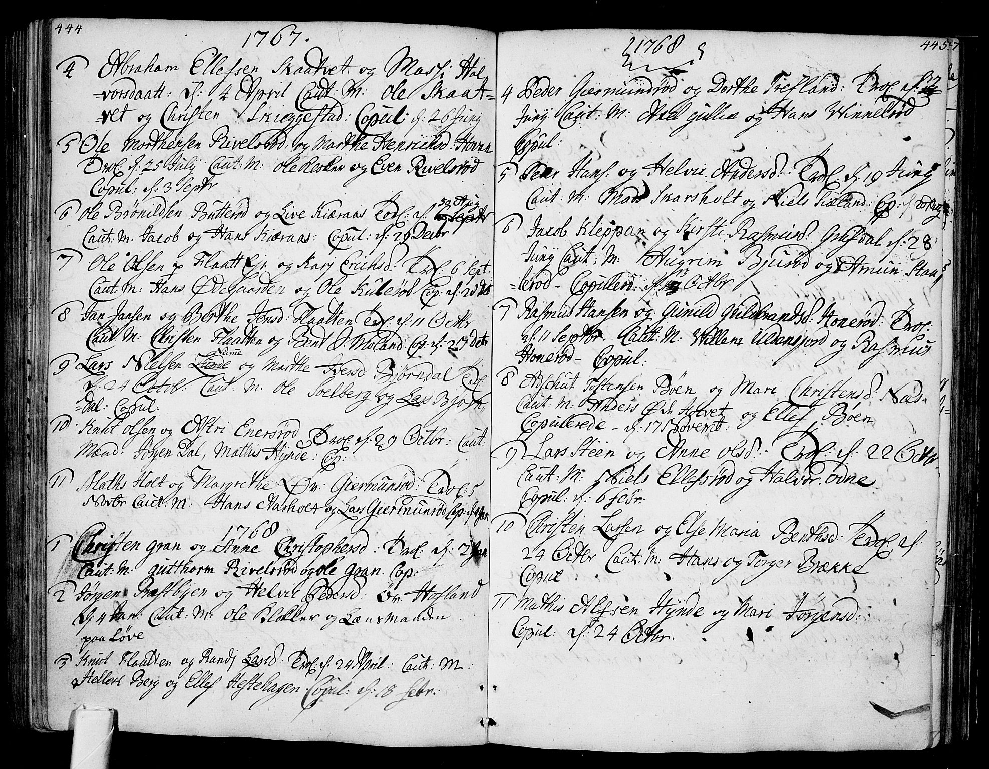 Andebu kirkebøker, AV/SAKO-A-336/F/Fa/L0002: Ministerialbok nr. I 2, 1733-1802, s. 444-445