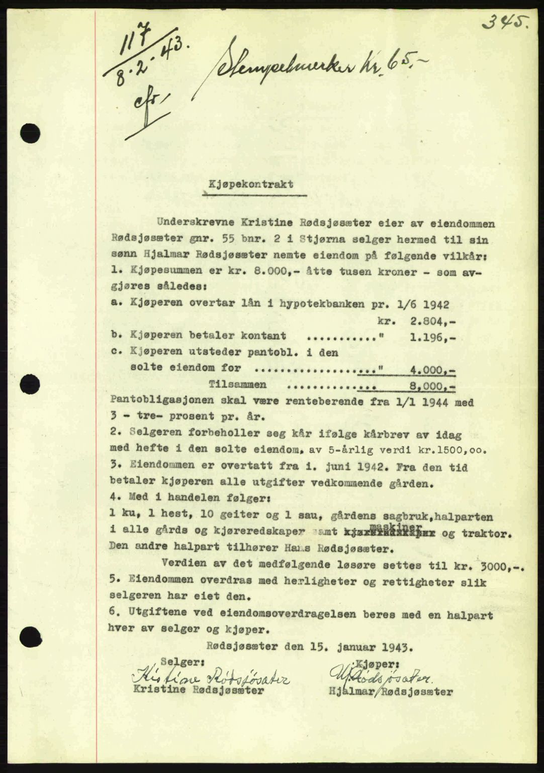 Fosen sorenskriveri, AV/SAT-A-1107/1/2/2C: Pantebok nr. A2, 1942-1943, Dagboknr: 117/1943