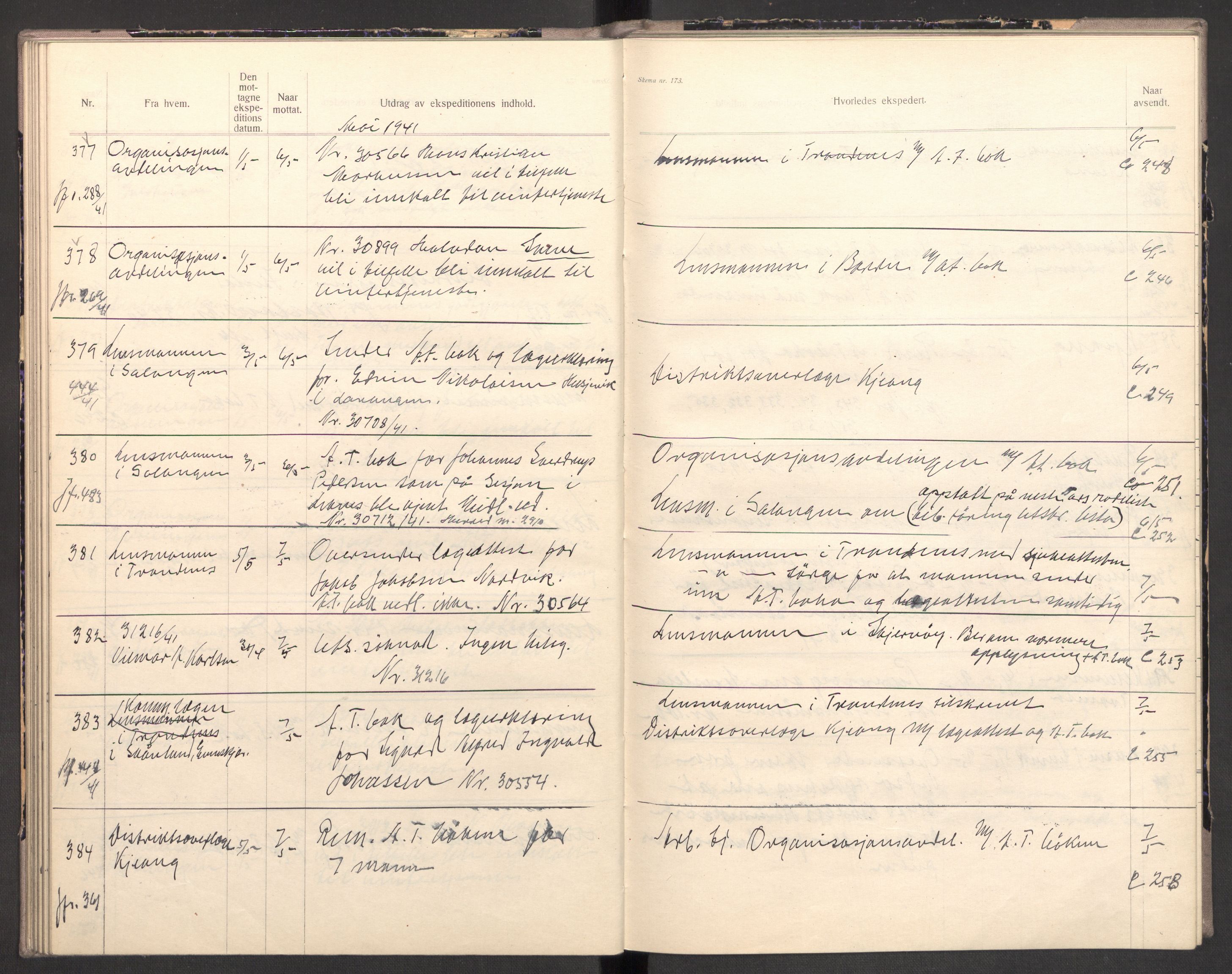 Norges arbeidstjeneste, AV/RA-S-5014/C/Ca/L0001: Journal for utskrivning Nordland og Troms, 1940-1942, s. 79