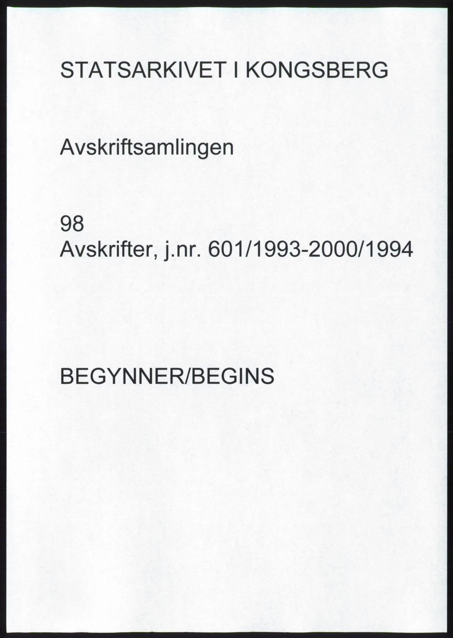 Statsarkivet i Kongsberg, SAKO/A-0001, 1993-1994, s. 1