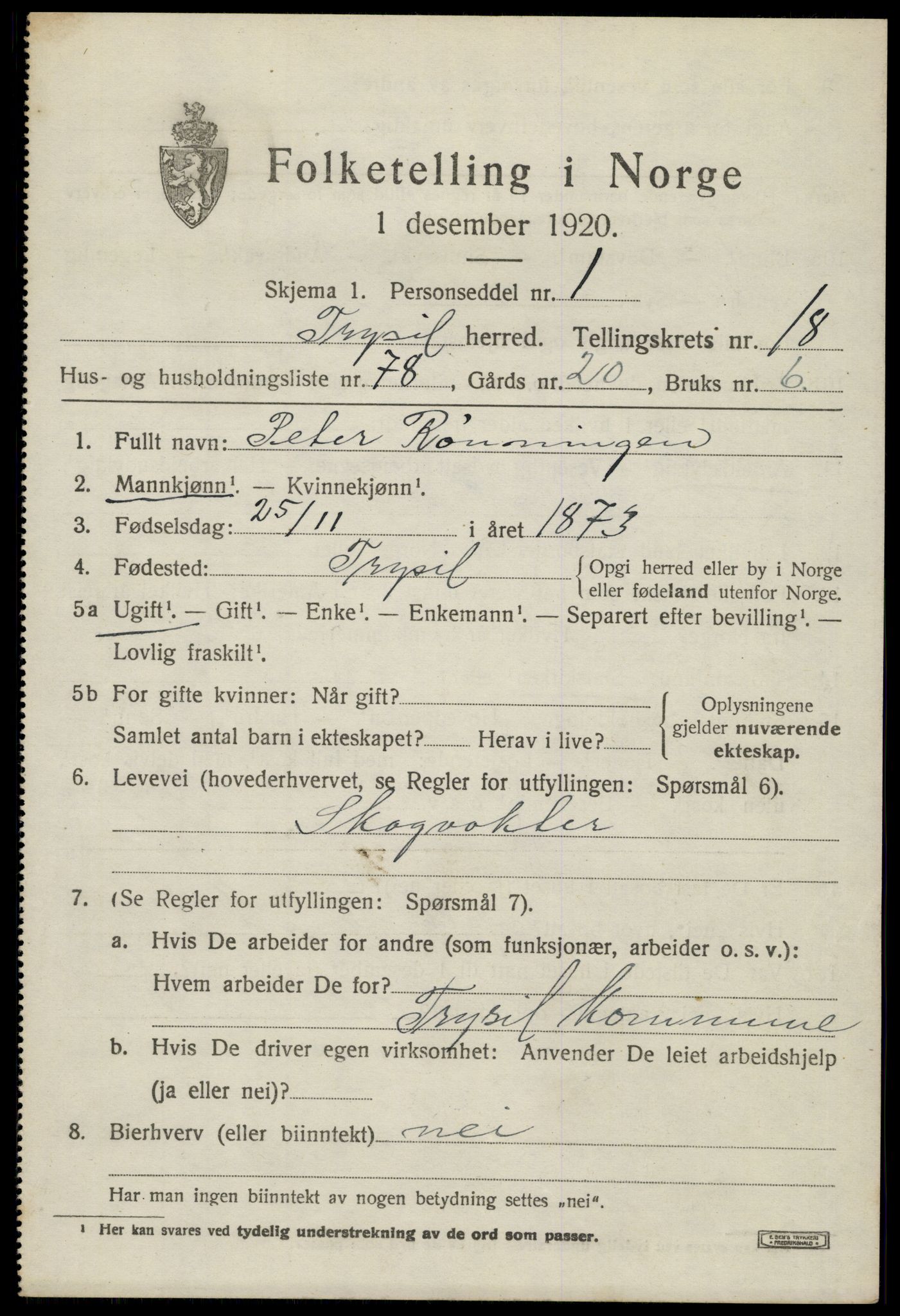 SAH, Folketelling 1920 for 0428 Trysil herred, 1920, s. 12695