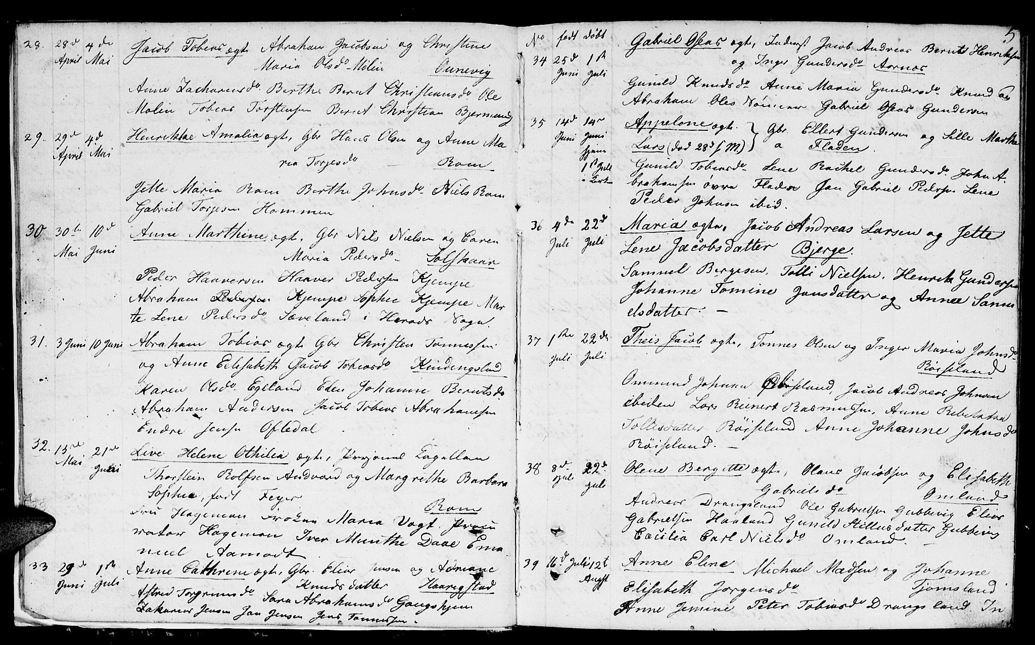 Lyngdal sokneprestkontor, AV/SAK-1111-0029/F/Fb/Fbc/L0002: Klokkerbok nr. B 2, 1849-1864, s. 5