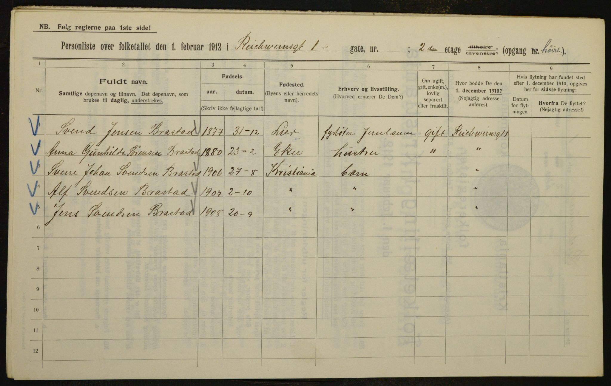 OBA, Kommunal folketelling 1.2.1912 for Kristiania, 1912, s. 82830