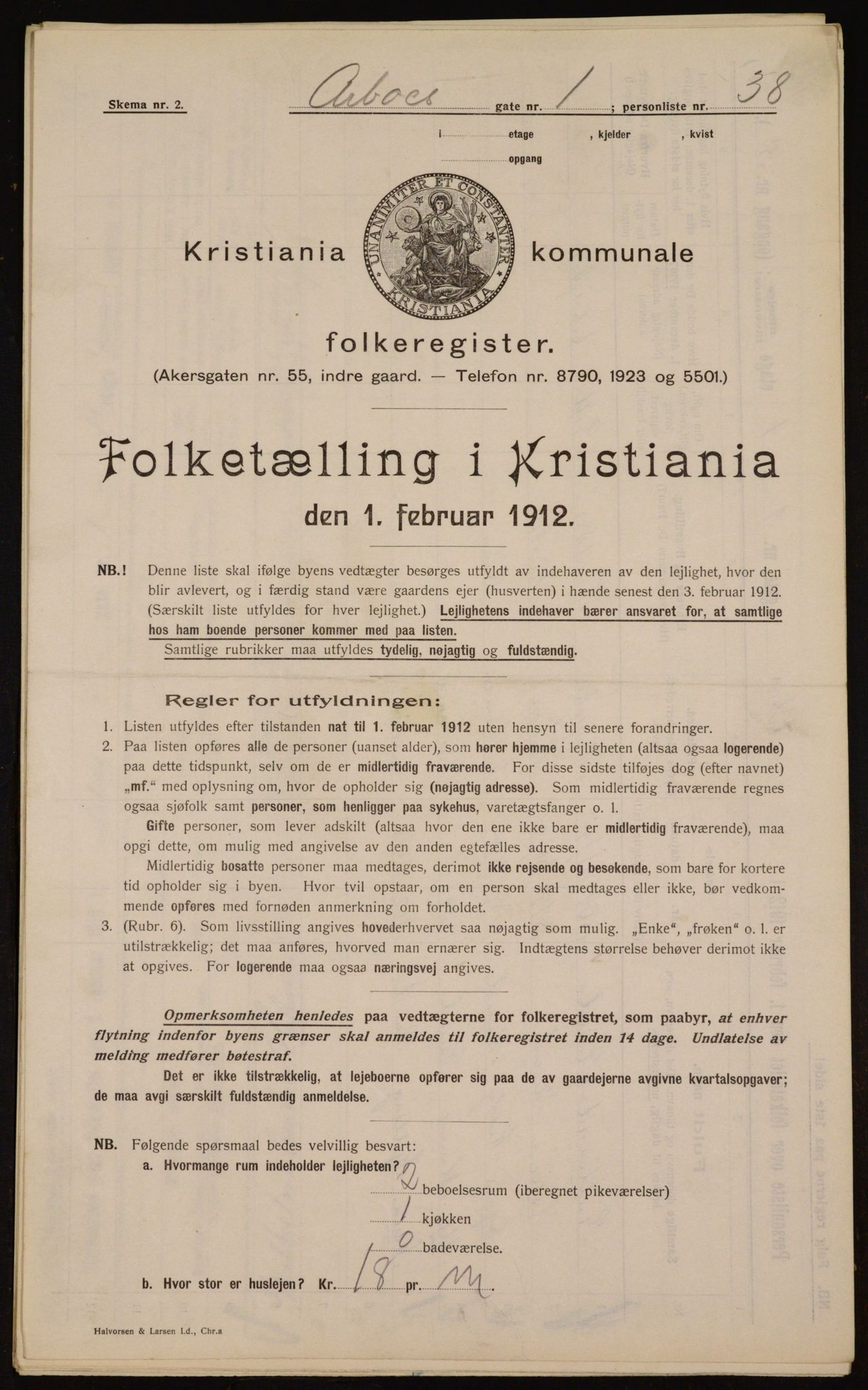 OBA, Kommunal folketelling 1.2.1912 for Kristiania, 1912, s. 1661