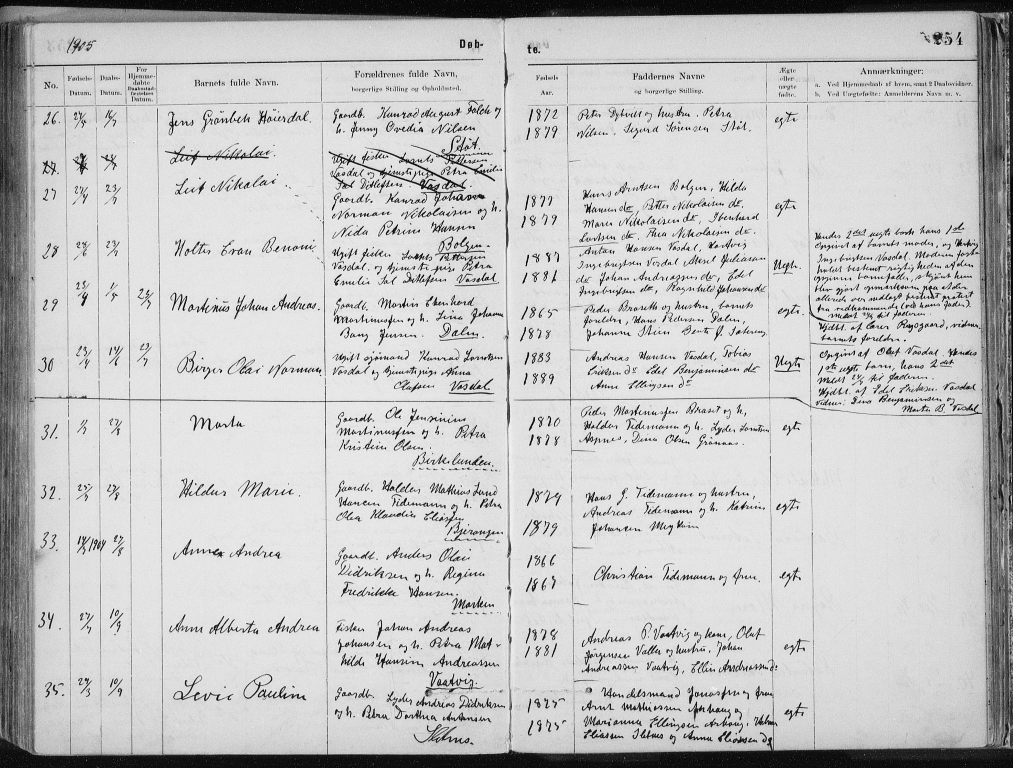 Ministerialprotokoller, klokkerbøker og fødselsregistre - Nordland, AV/SAT-A-1459/843/L0636: Klokkerbok nr. 843C05, 1884-1909, s. 254