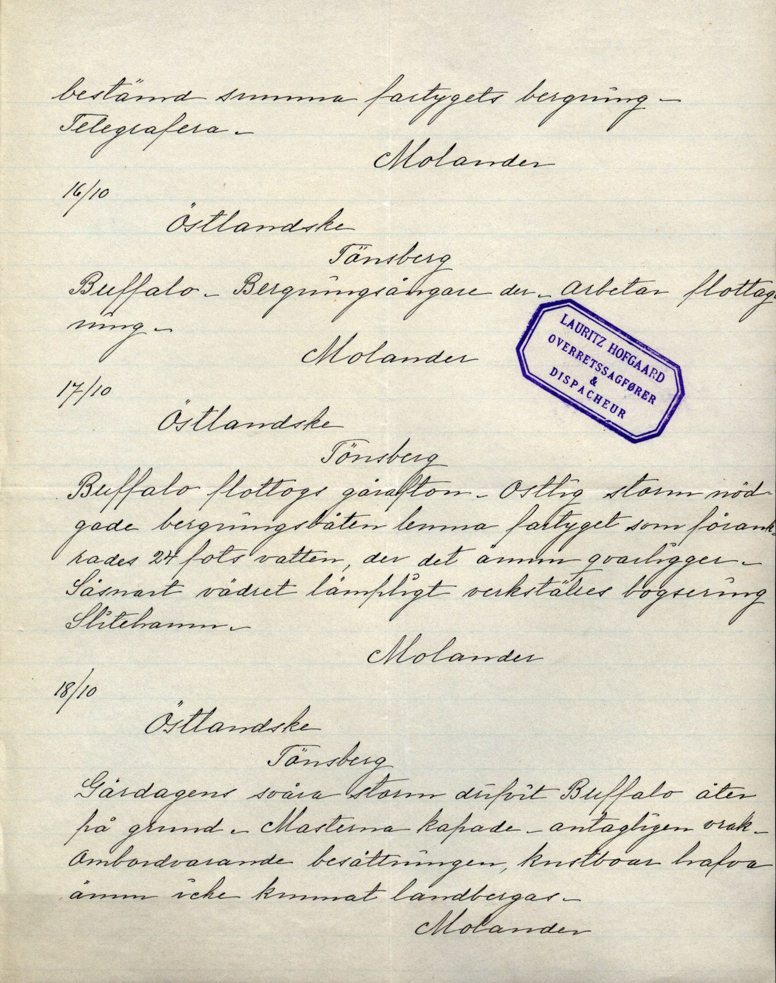 Pa 63 - Østlandske skibsassuranceforening, VEMU/A-1079/G/Ga/L0029/0009: Havaridokumenter / Anette, Agathe, Agra, Buffalo, 1893, s. 37