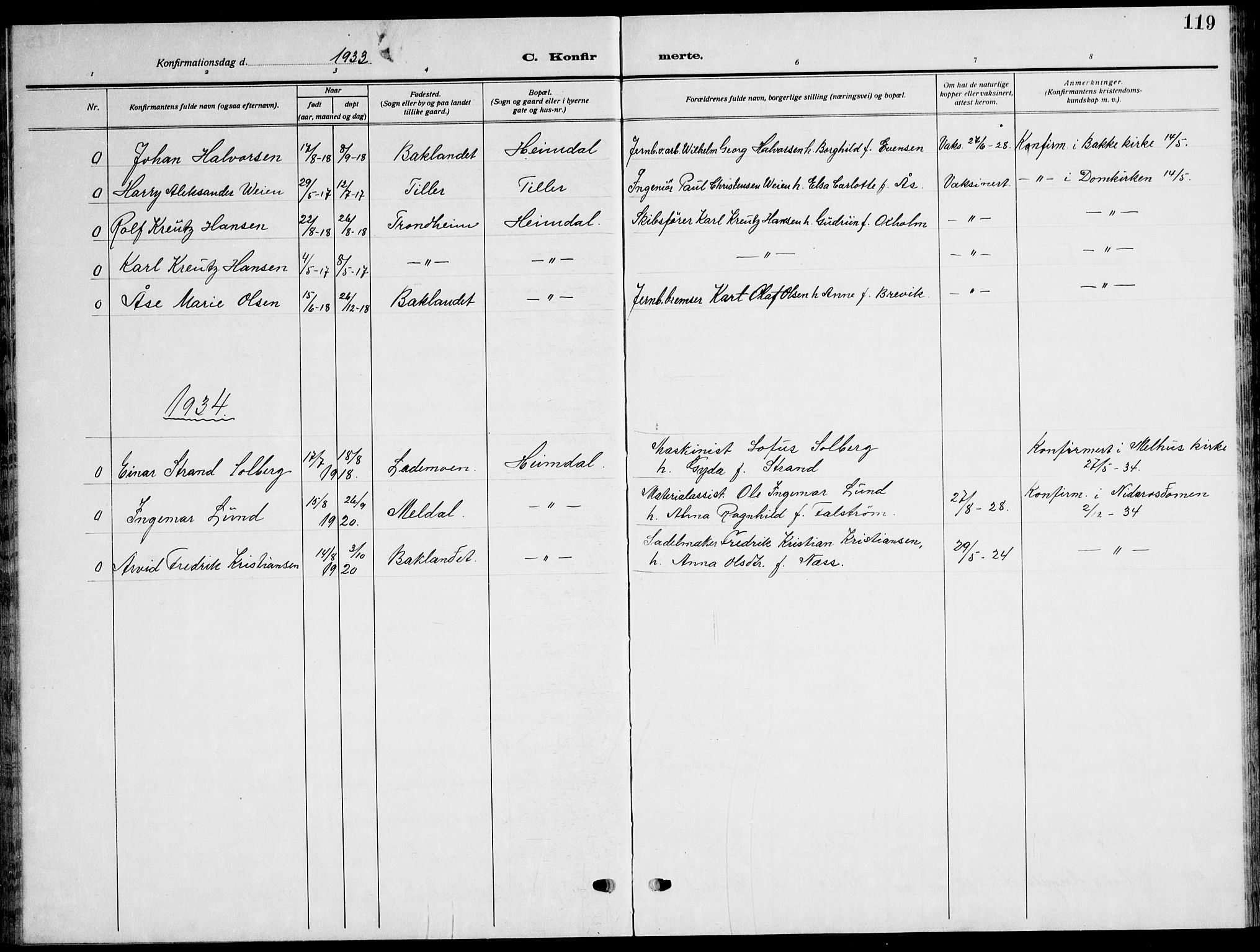 Ministerialprotokoller, klokkerbøker og fødselsregistre - Sør-Trøndelag, AV/SAT-A-1456/621/L0462: Klokkerbok nr. 621C05, 1915-1945, s. 119