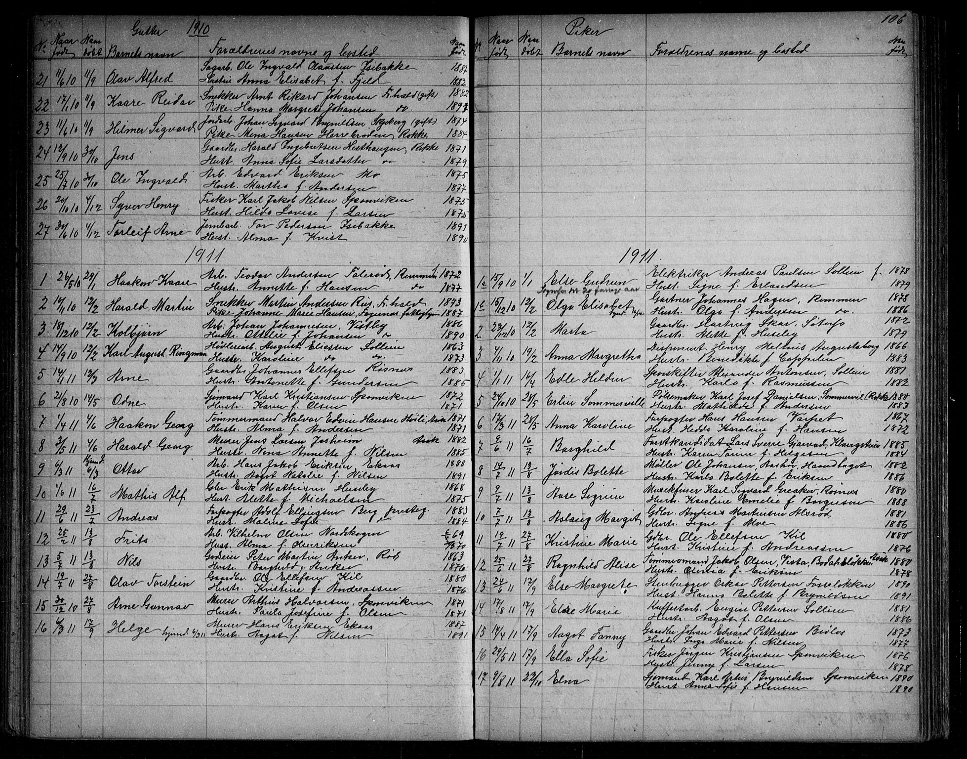 Berg prestekontor Kirkebøker, AV/SAO-A-10902/G/Ga/L0004: Klokkerbok nr. I 4, 1867-1922, s. 106