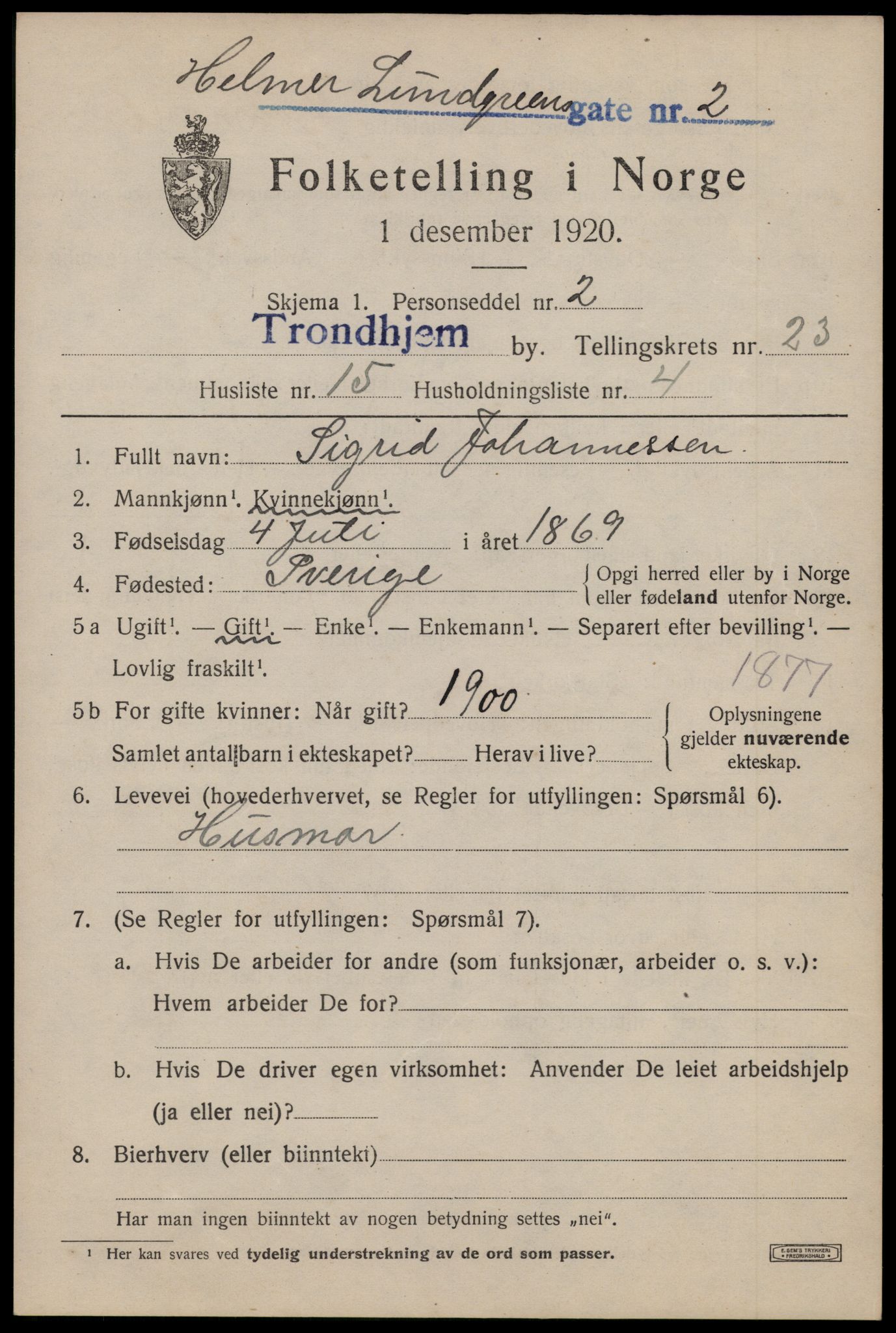 SAT, Folketelling 1920 for 1601 Trondheim kjøpstad, 1920, s. 63284