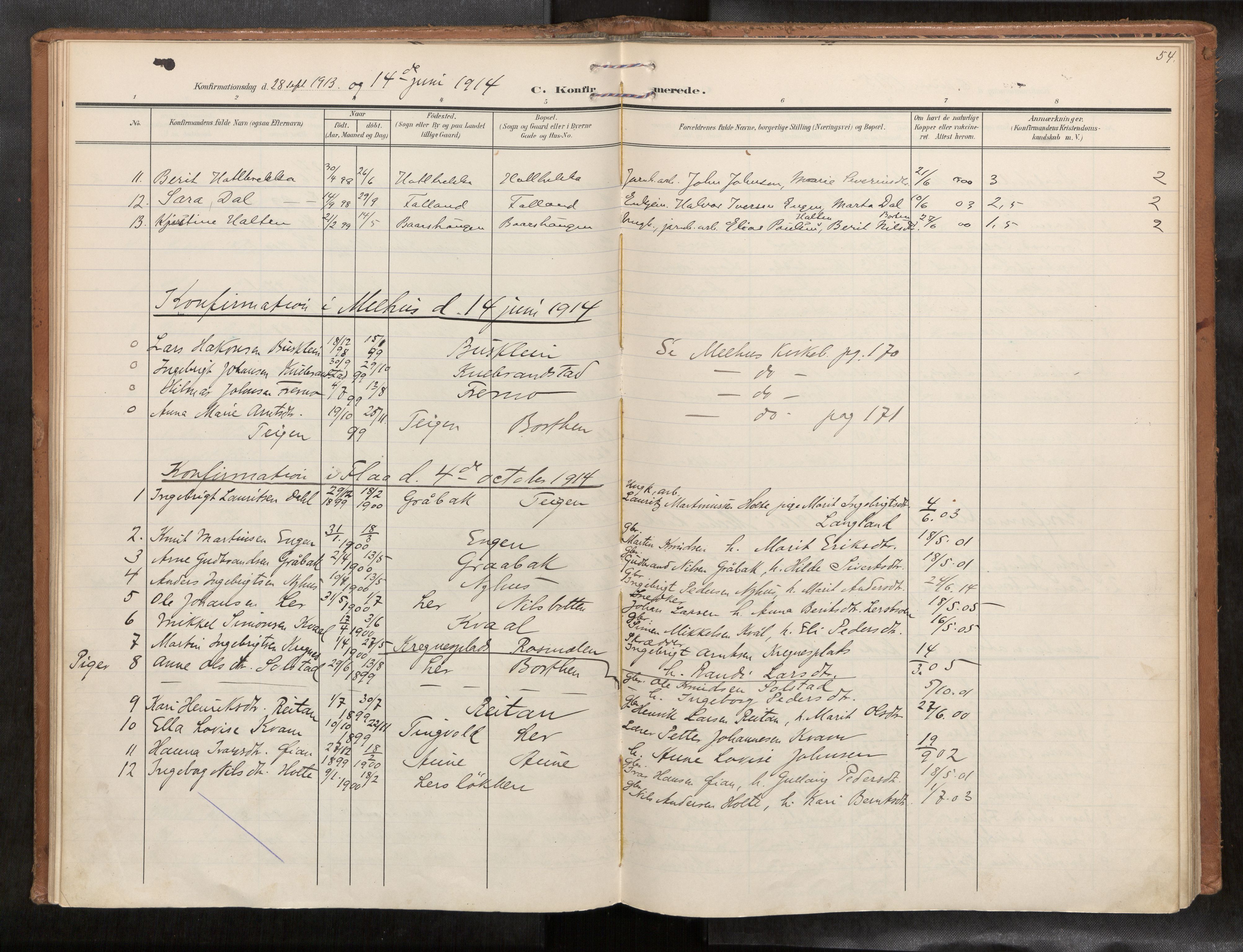 Ministerialprotokoller, klokkerbøker og fødselsregistre - Sør-Trøndelag, AV/SAT-A-1456/693/L1119b: Ministerialbok nr. 693A02, 1906-1936, s. 54