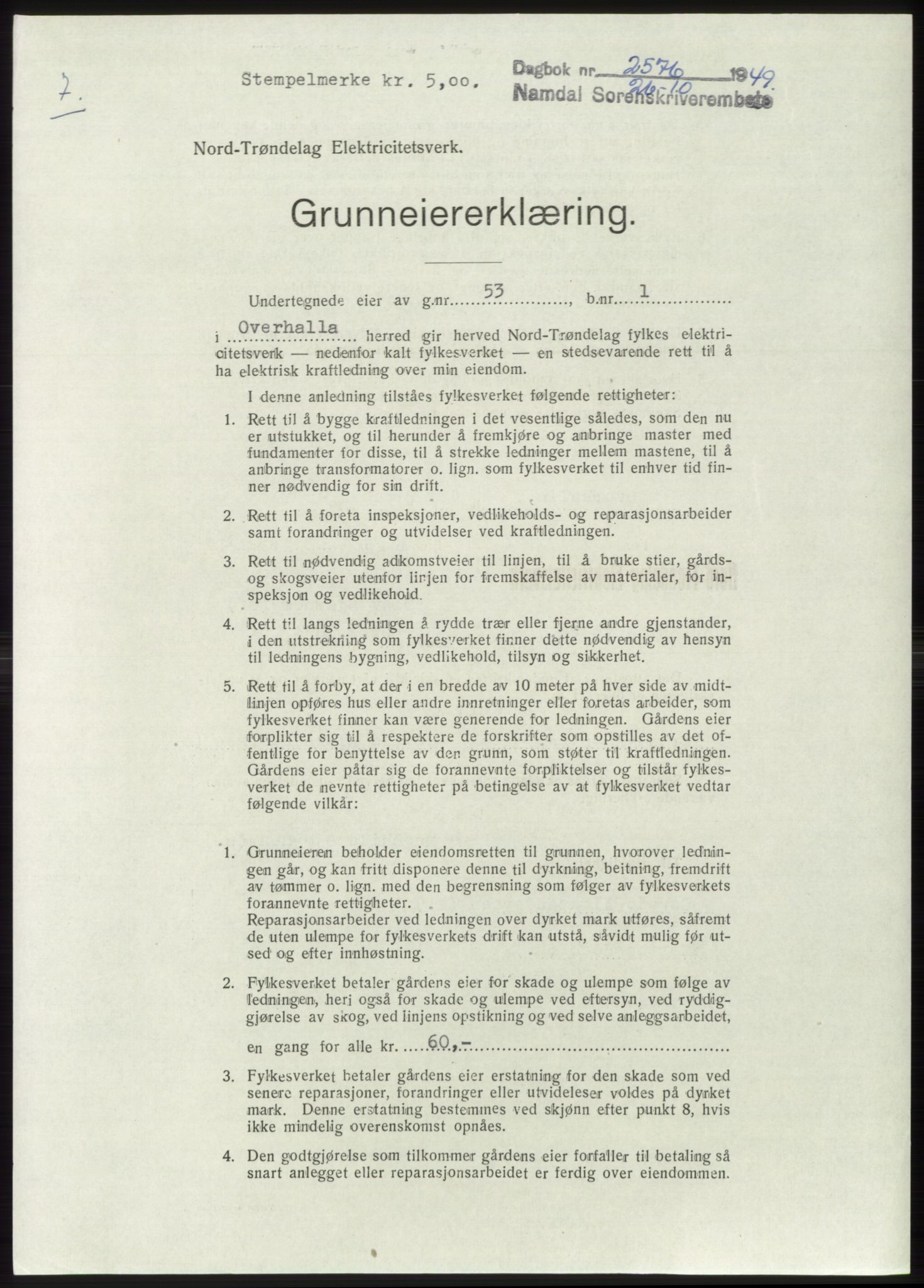 Namdal sorenskriveri, SAT/A-4133/1/2/2C: Pantebok nr. -, 1949-1949, Dagboknr: 2576/1949