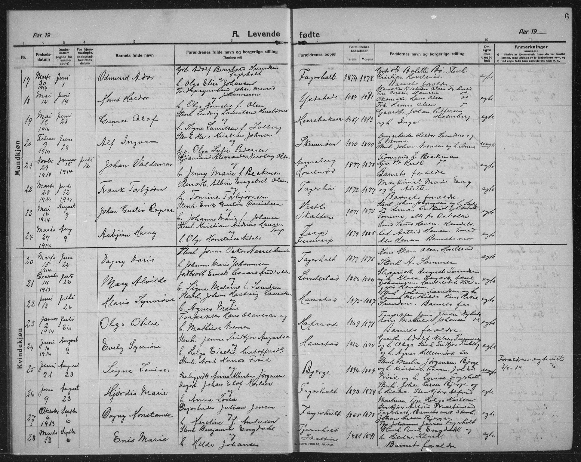 Idd prestekontor Kirkebøker, AV/SAO-A-10911/G/Gb/L0003: Klokkerbok nr. II 3, 1914-1940, s. 6
