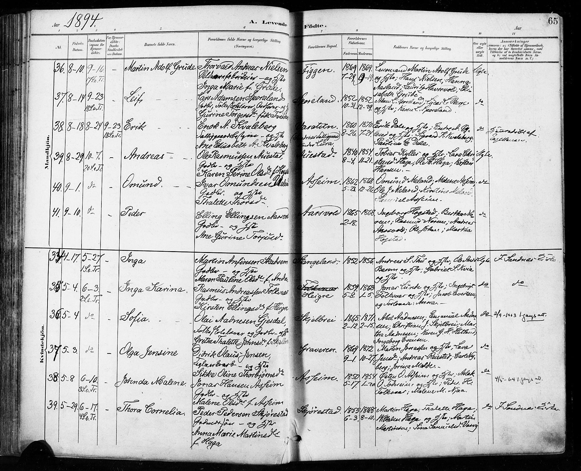 Høyland sokneprestkontor, AV/SAST-A-101799/001/30BA/L0013: Ministerialbok nr. A 13.1, 1889-1898, s. 65