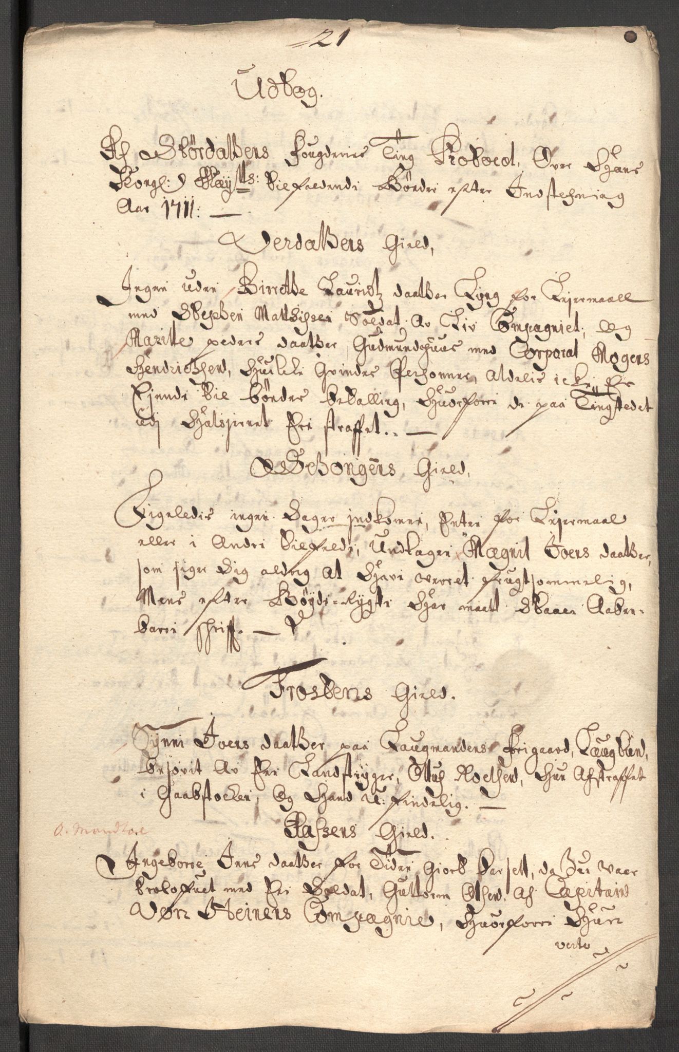 Rentekammeret inntil 1814, Reviderte regnskaper, Fogderegnskap, RA/EA-4092/R62/L4201: Fogderegnskap Stjørdal og Verdal, 1711, s. 191