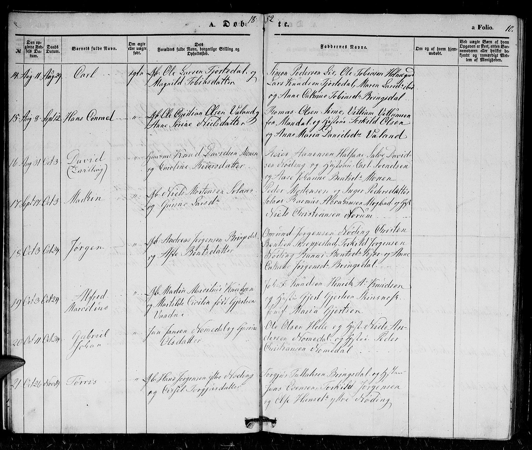 Holum sokneprestkontor, AV/SAK-1111-0022/F/Fb/Fba/L0003: Klokkerbok nr. B 3, 1850-1866, s. 10