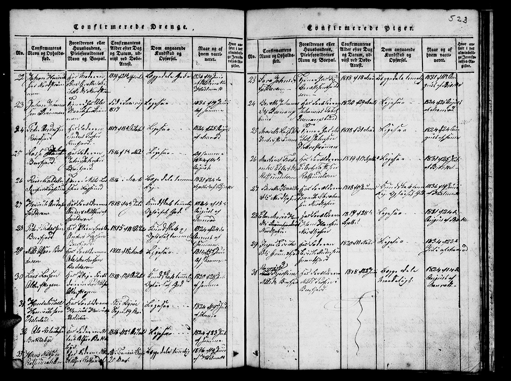 Skjervøy sokneprestkontor, AV/SATØ-S-1300/H/Ha/Hab/L0001klokker: Klokkerbok nr. 1, 1825-1838, s. 522-523