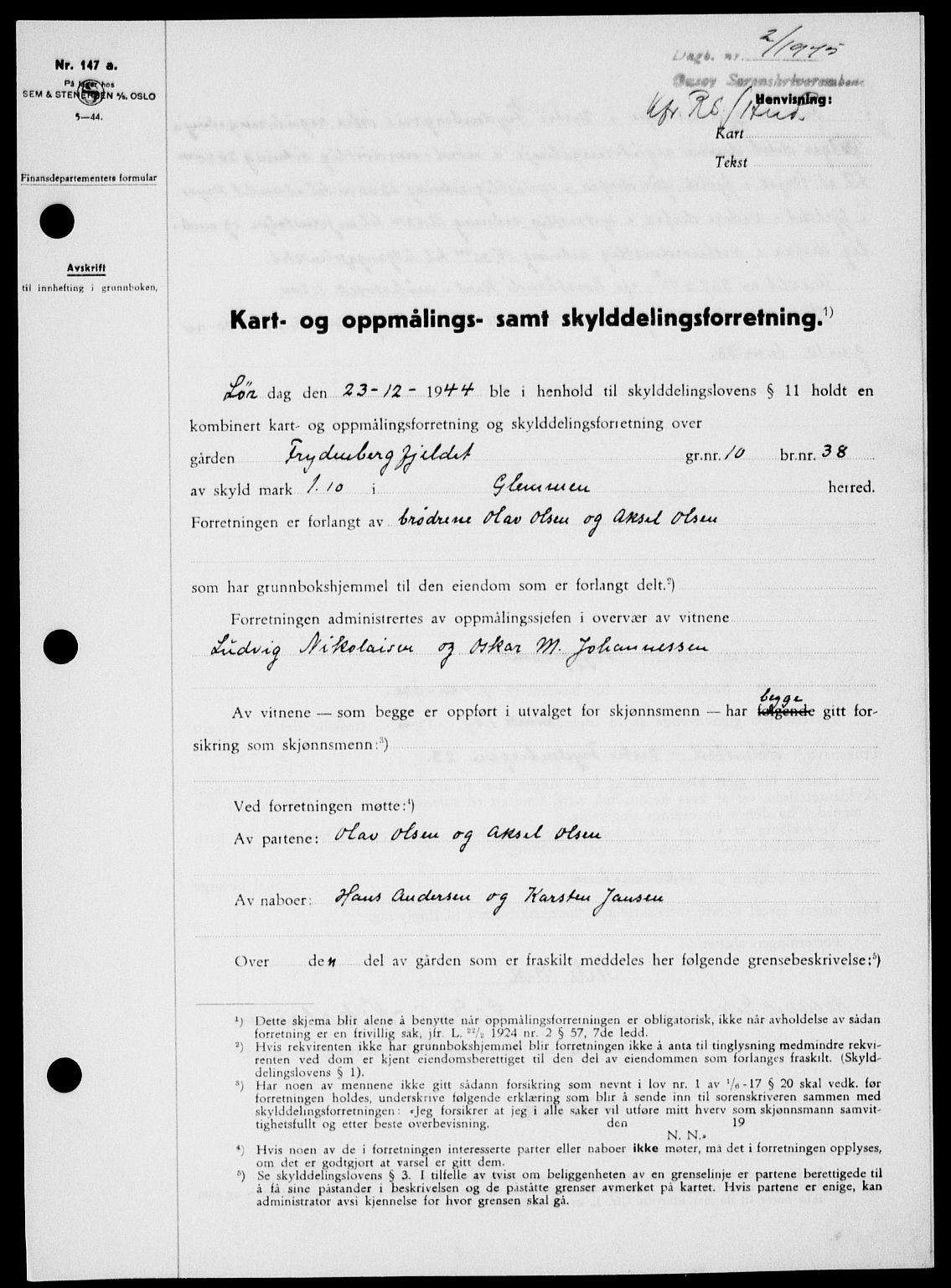 Onsøy sorenskriveri, SAO/A-10474/G/Ga/Gab/L0014: Pantebok nr. II A-14, 1944-1945, Dagboknr: 2/1945