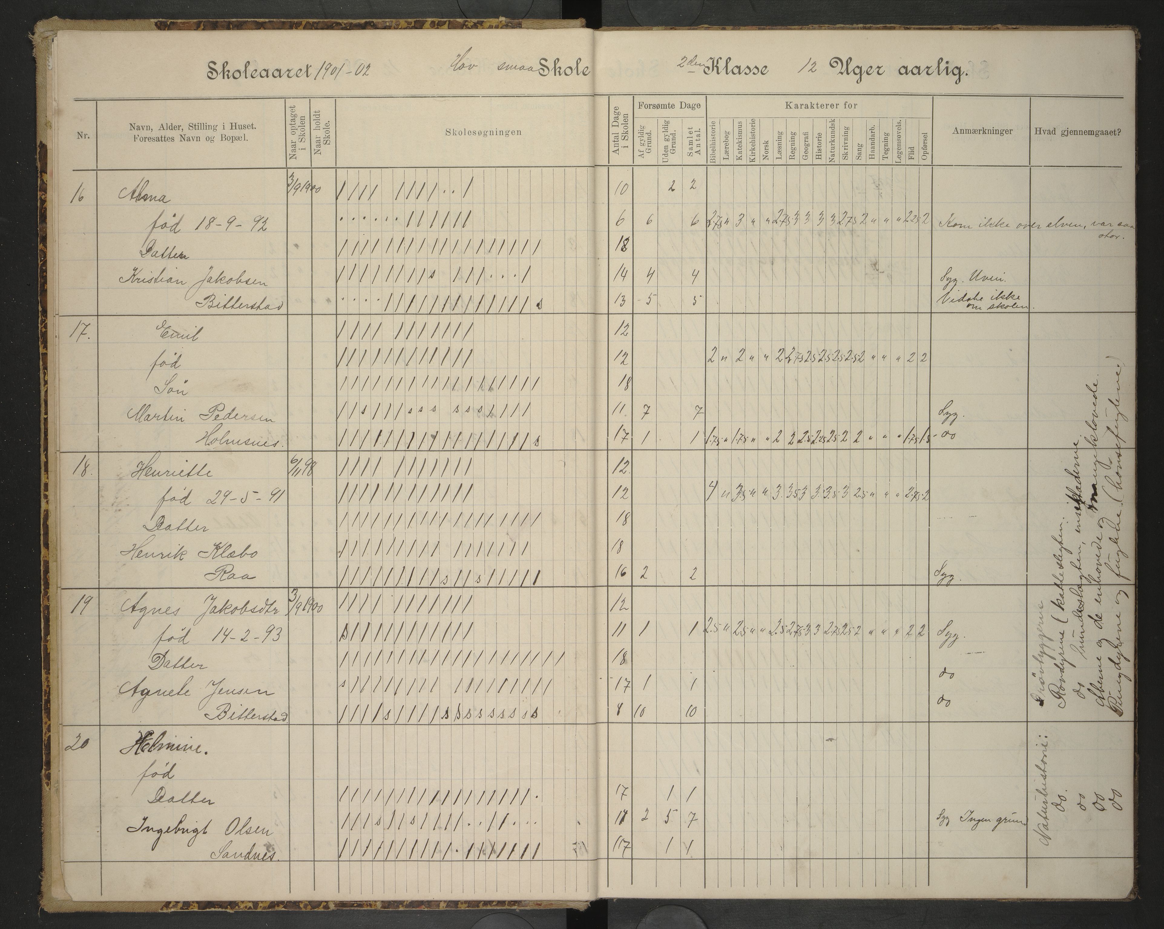 Hadsel kommune. Ymse skolekretser , AIN/K-18660.510.57/F/Fb/L0008: Skoleprotokoll Hov og Haukenes skoler, 1901-1908