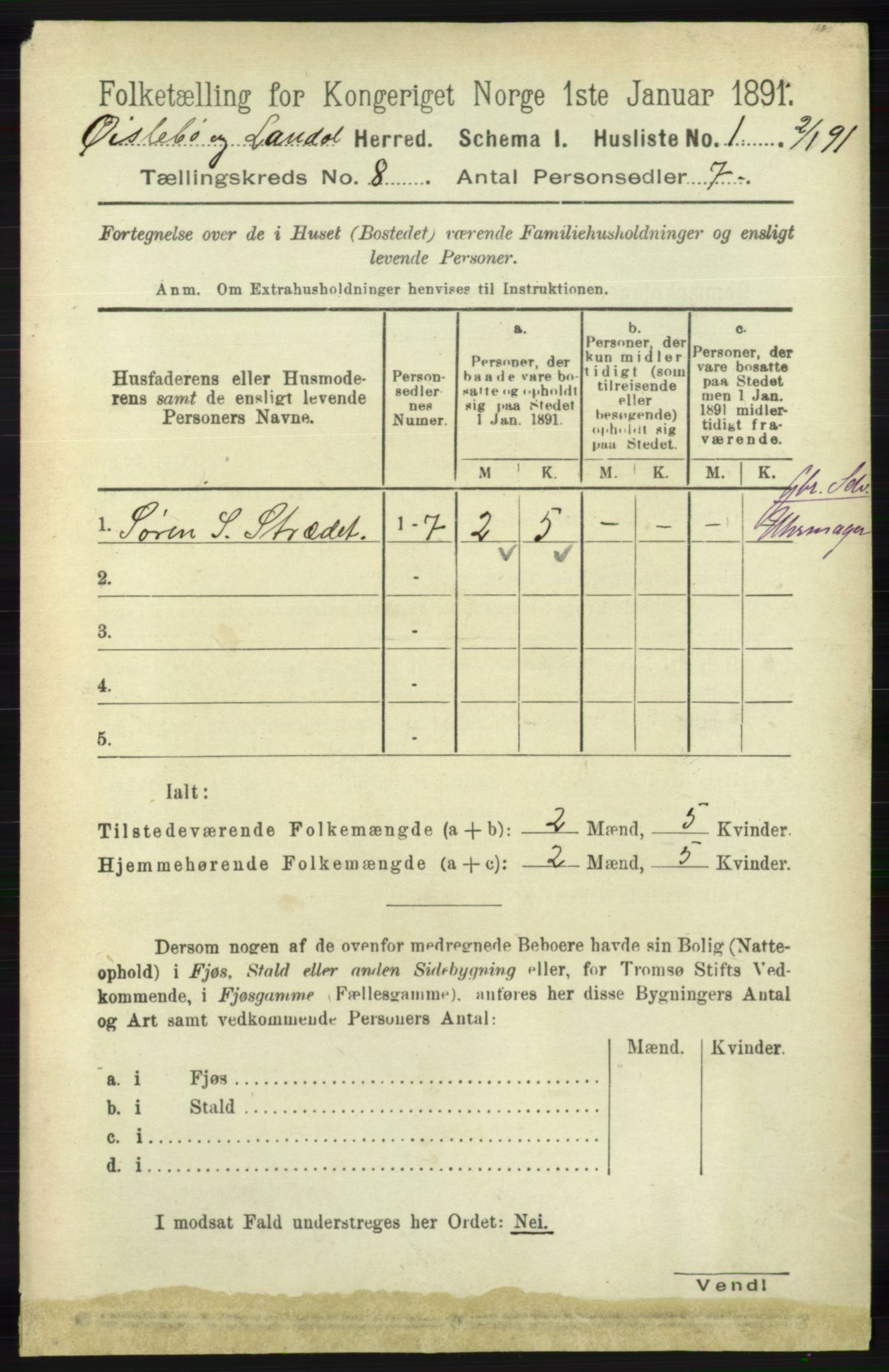 RA, Folketelling 1891 for 1021 Øyslebø og Laudal herred, 1891, s. 2055