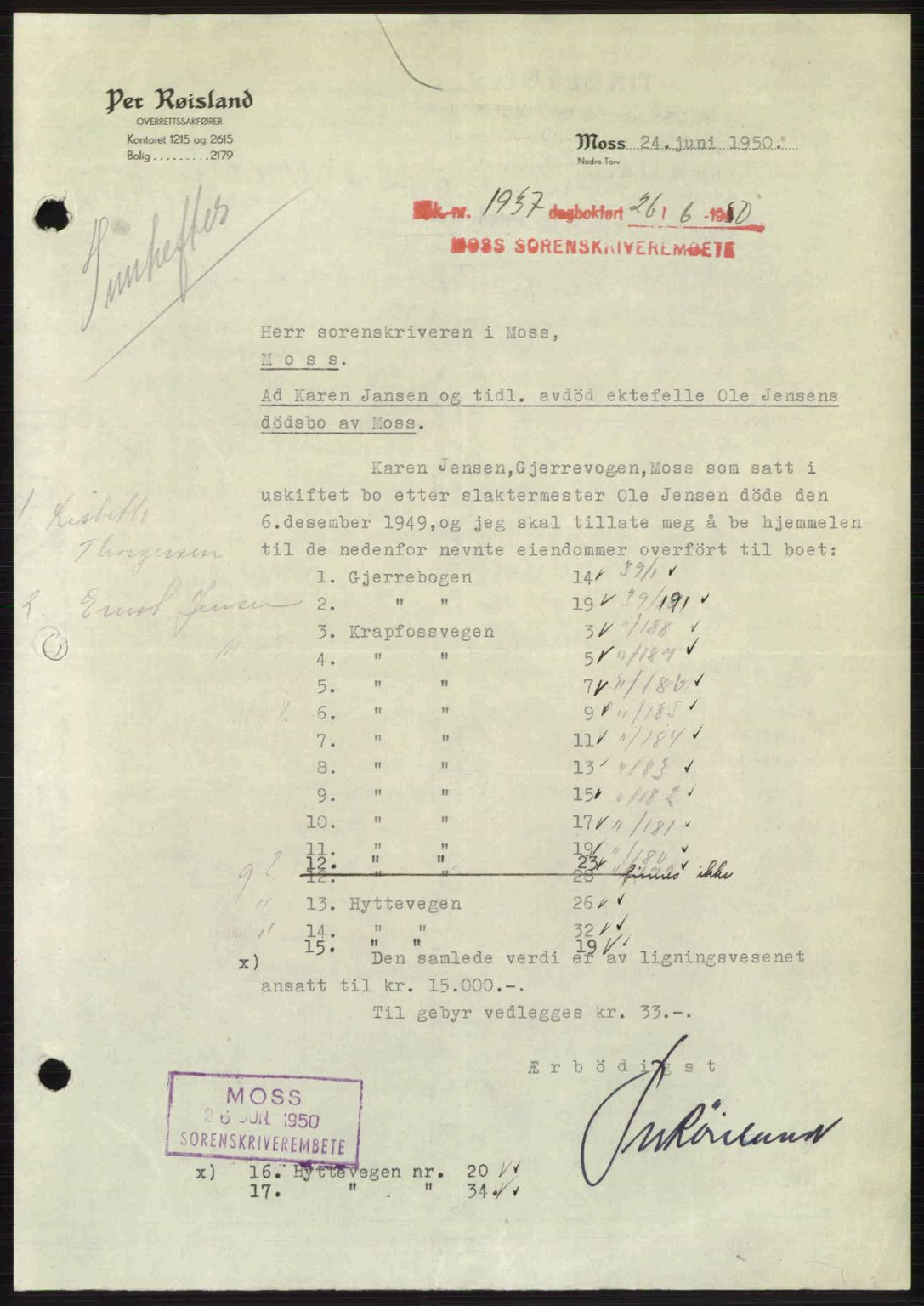 Moss sorenskriveri, SAO/A-10168: Pantebok nr. A26, 1950-1950, Dagboknr: 1937/1950