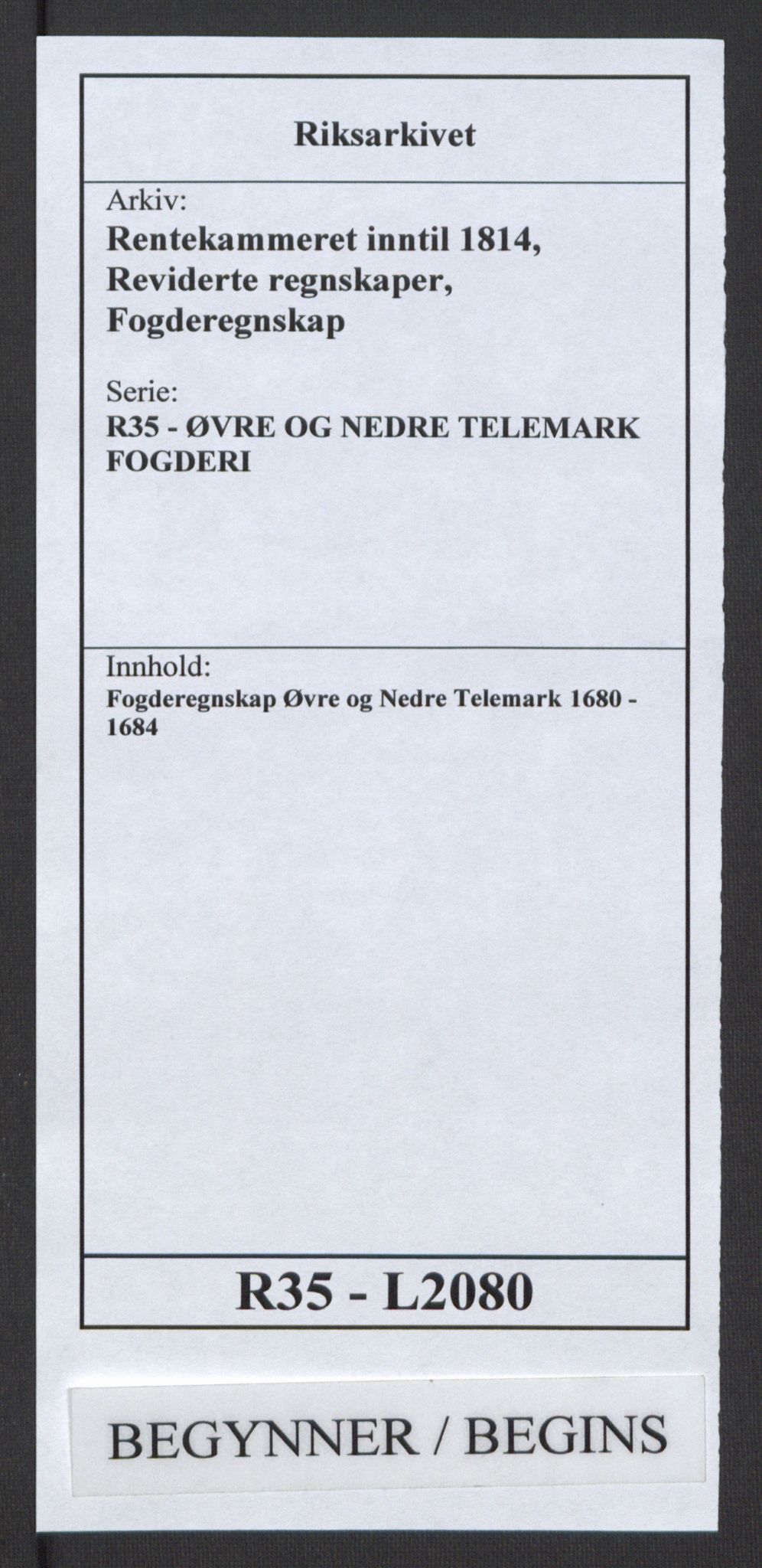 Rentekammeret inntil 1814, Reviderte regnskaper, Fogderegnskap, AV/RA-EA-4092/R35/L2080: Fogderegnskap Øvre og Nedre Telemark, 1680-1684, s. 1