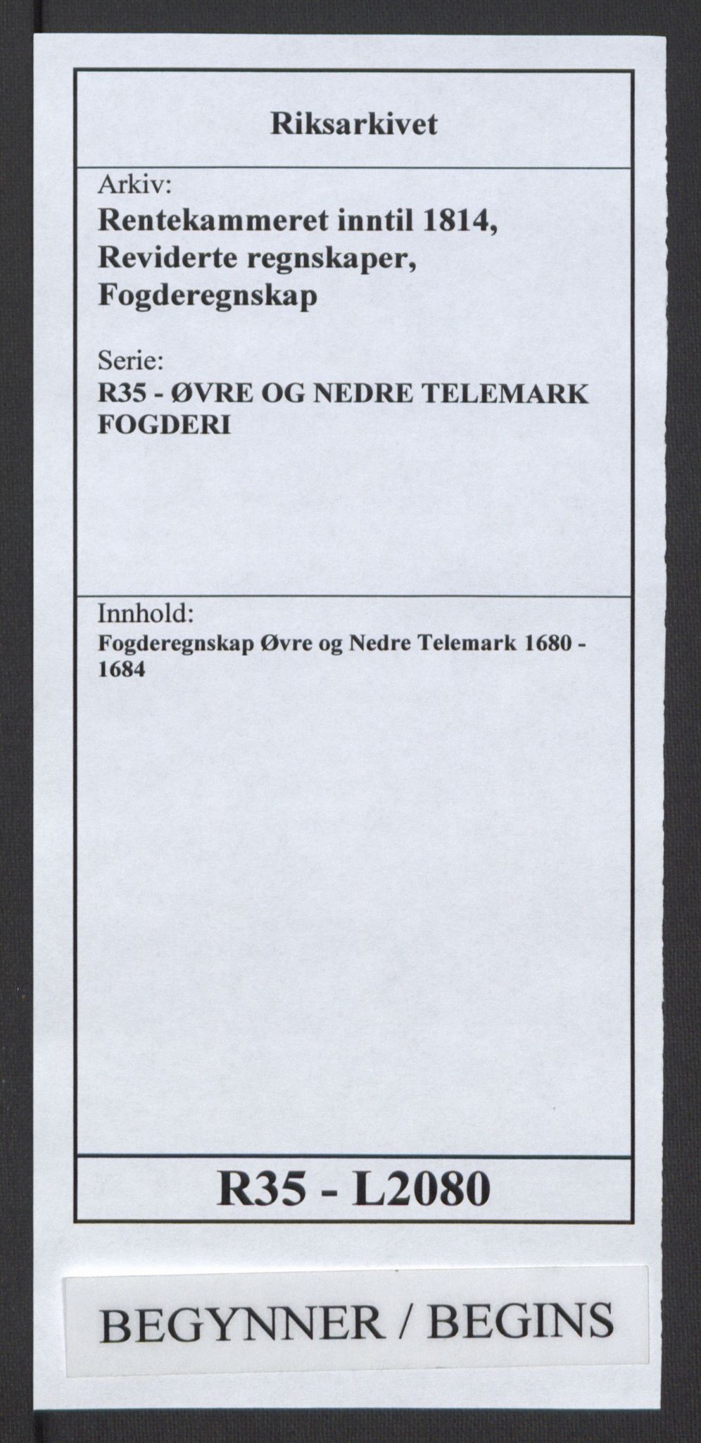 Rentekammeret inntil 1814, Reviderte regnskaper, Fogderegnskap, RA/EA-4092/R35/L2080: Fogderegnskap Øvre og Nedre Telemark, 1680-1684, s. 1