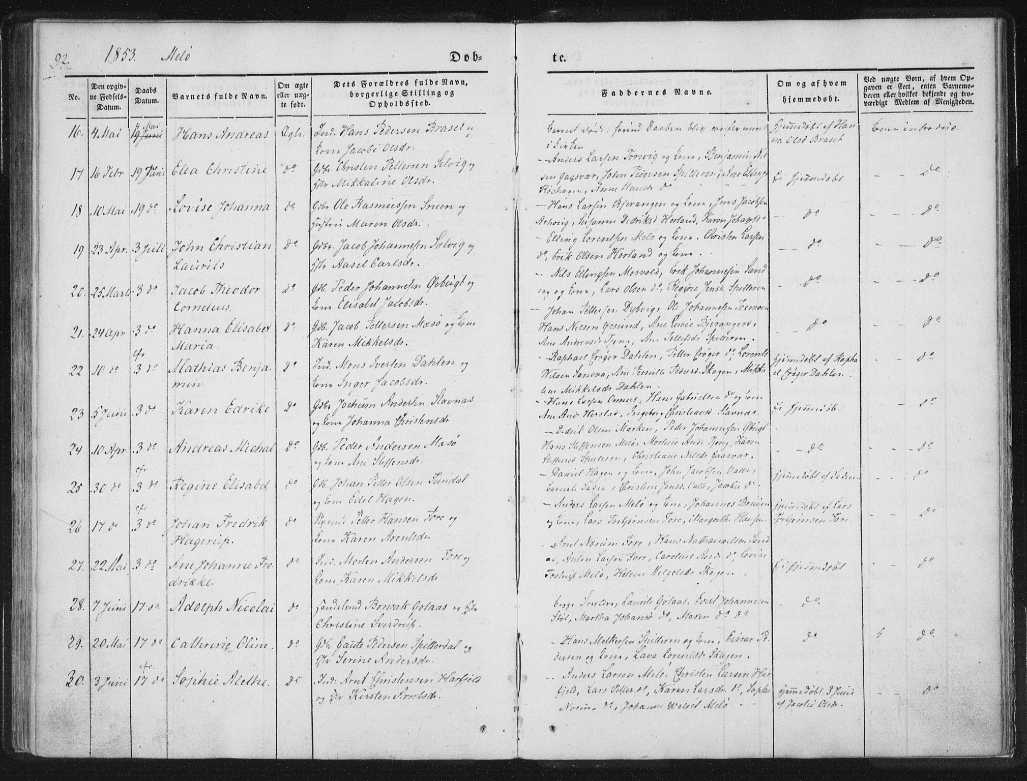 Ministerialprotokoller, klokkerbøker og fødselsregistre - Nordland, SAT/A-1459/841/L0602: Ministerialbok nr. 841A08 /2, 1845-1859, s. 92