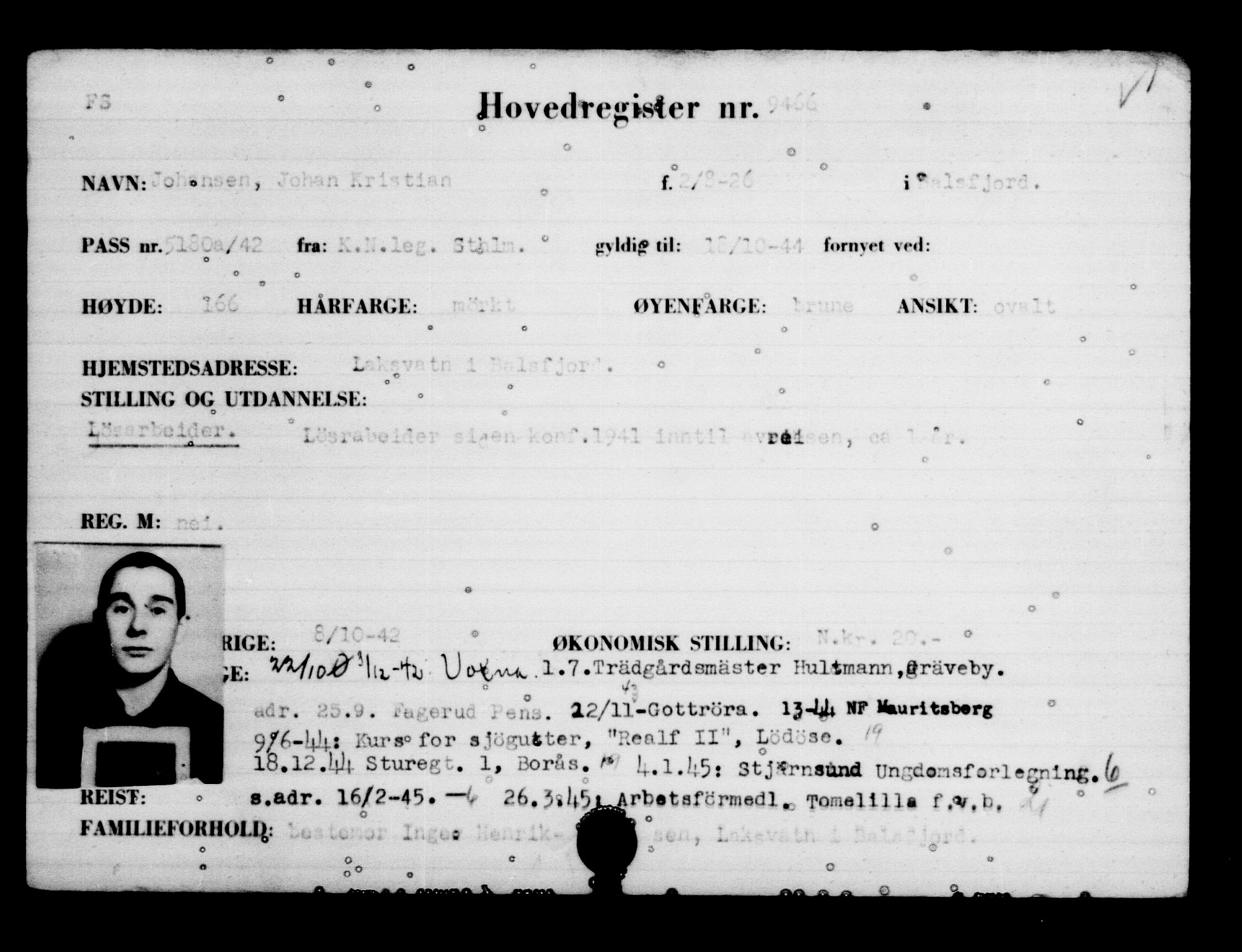 Utenriksstasjonene, Legasjonen i Stockholm, Flyktningkontoret, AV/RA-S-6753/V/Va/L0006: Kjesäterkartoteket, flyktninger med registreringsnr. 9400-12711, 1940-1945, s. 72