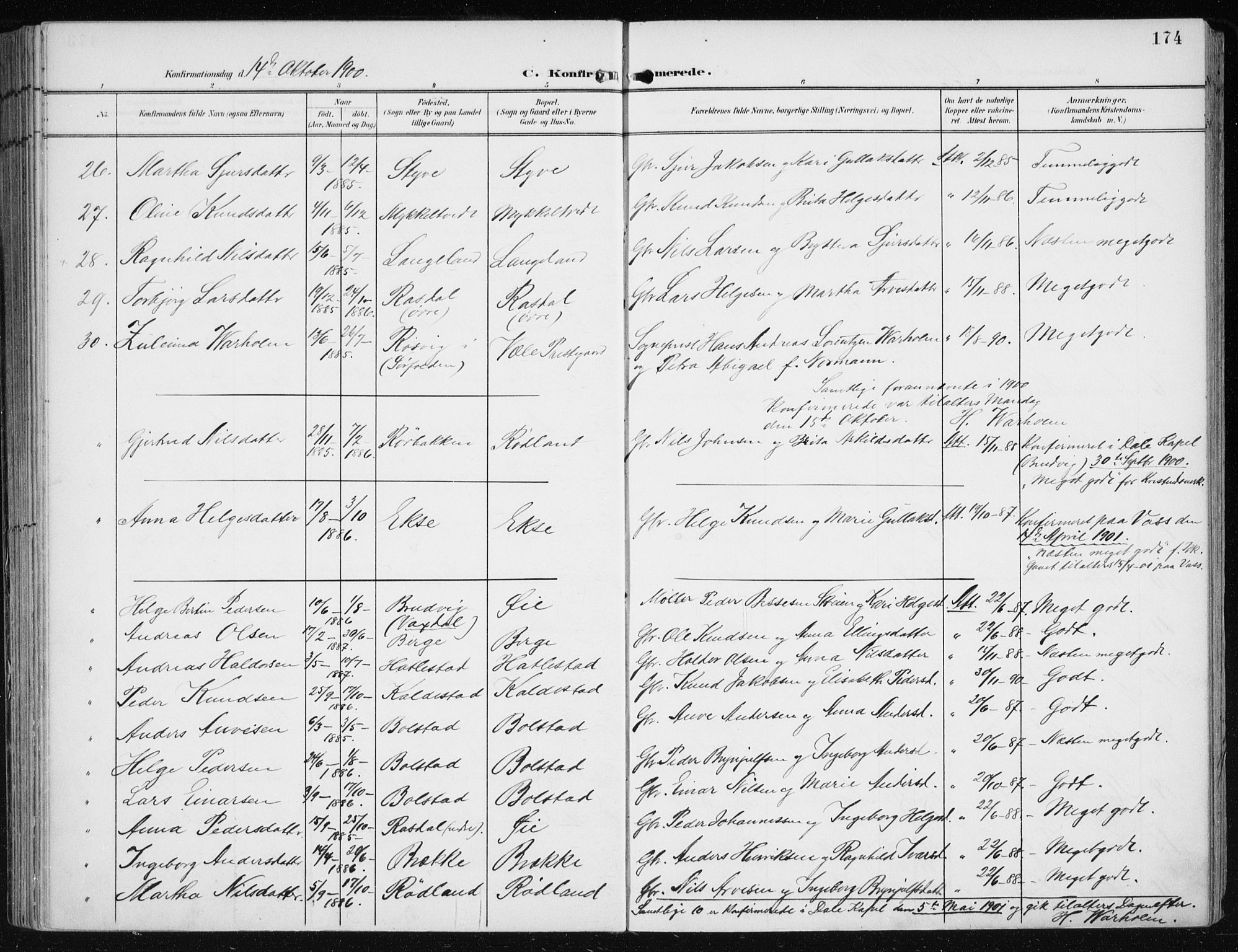 Evanger sokneprestembete, AV/SAB-A-99924: Ministerialbok nr. A  3, 1900-1930, s. 174