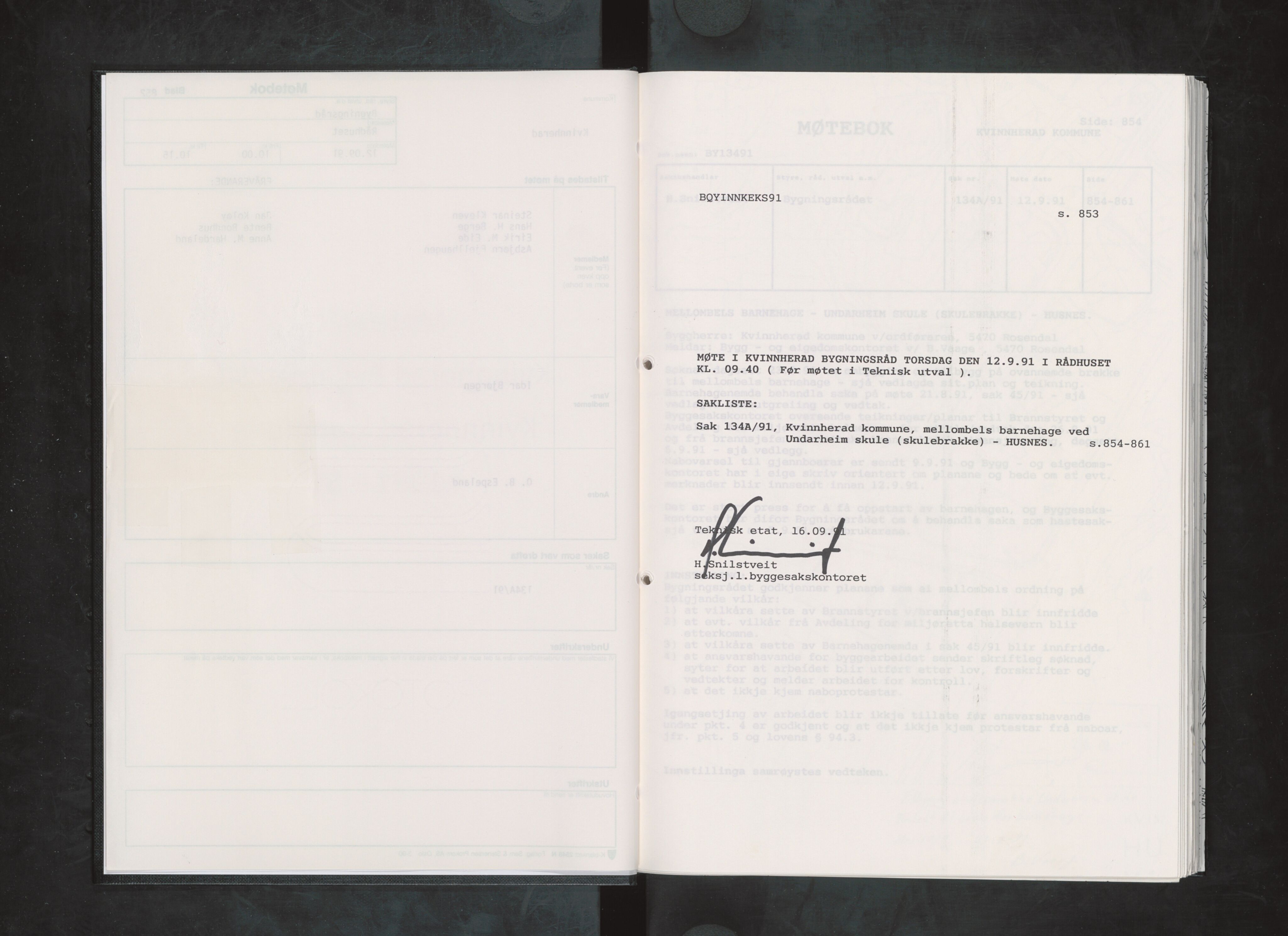 Kvinnherad kommune. Bygningsrådet , IKAH/1224-511/A/Aa/L0075: Møtebok for Kvinnherad bygningsråd, 1991