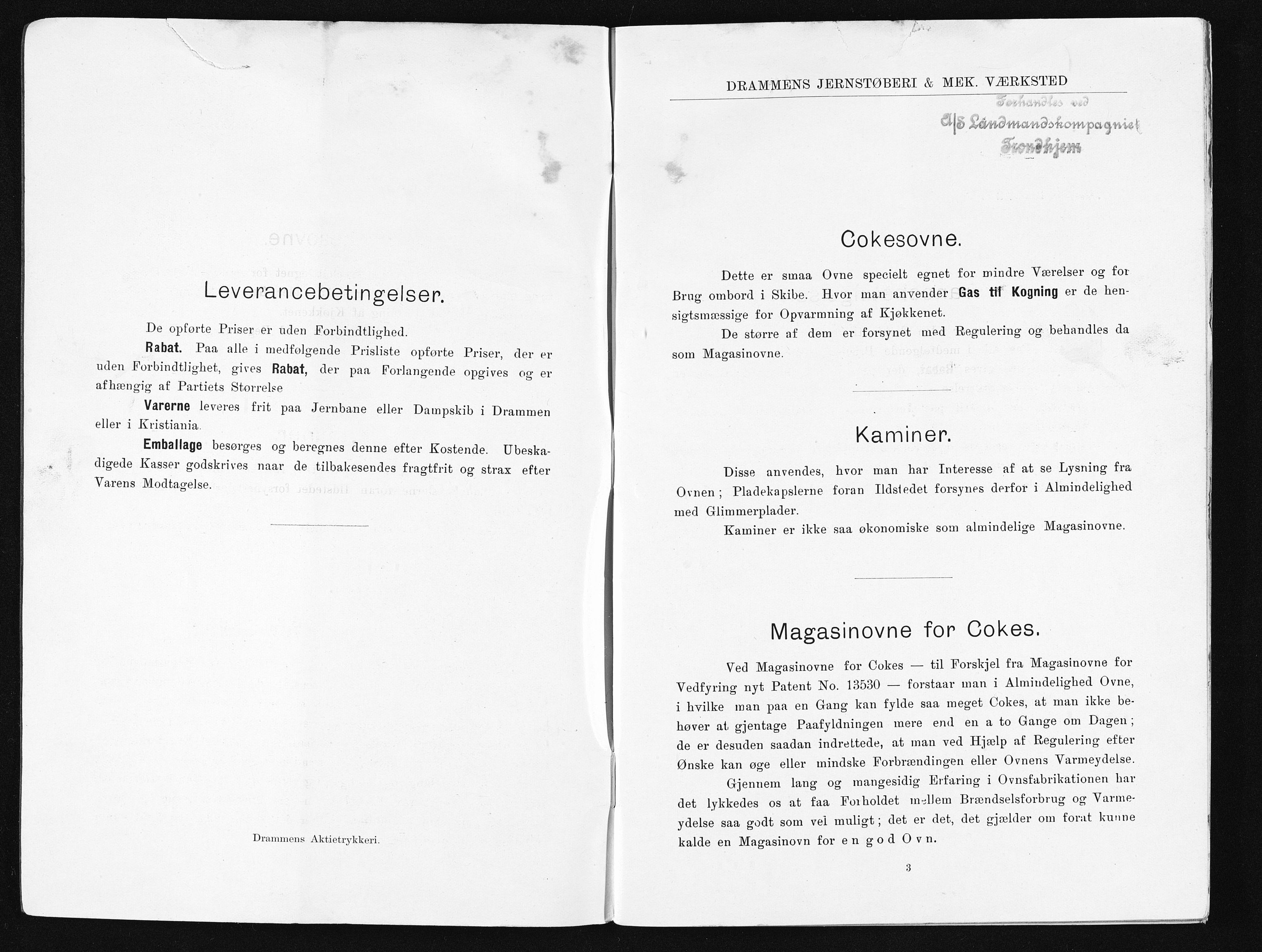 Næs Jernverksmuseets samling av historiske ovnskataloger, NESJ/NJM-006/01/L0059: Drammens Jernstøberi & Mek. Værksted, Drammen, Special-Katalog, uten år., 1920-1940