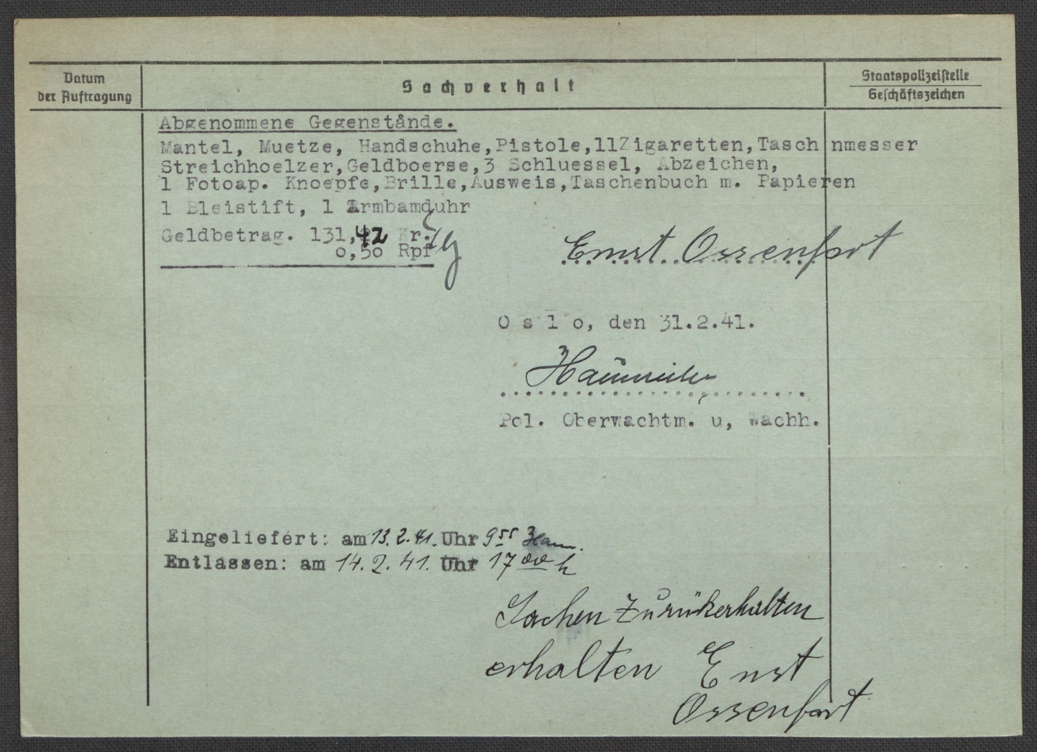 Befehlshaber der Sicherheitspolizei und des SD, RA/RAFA-5969/E/Ea/Eaa/L0008: Register over norske fanger i Møllergata 19: Oelze-Ru, 1940-1945, s. 493
