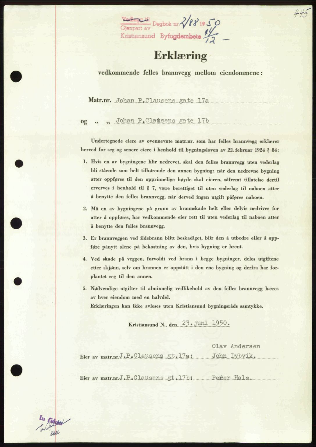 Kristiansund byfogd, AV/SAT-A-4587/A/27: Pantebok nr. 50, 1950-1950, Dagboknr: 2188/1950