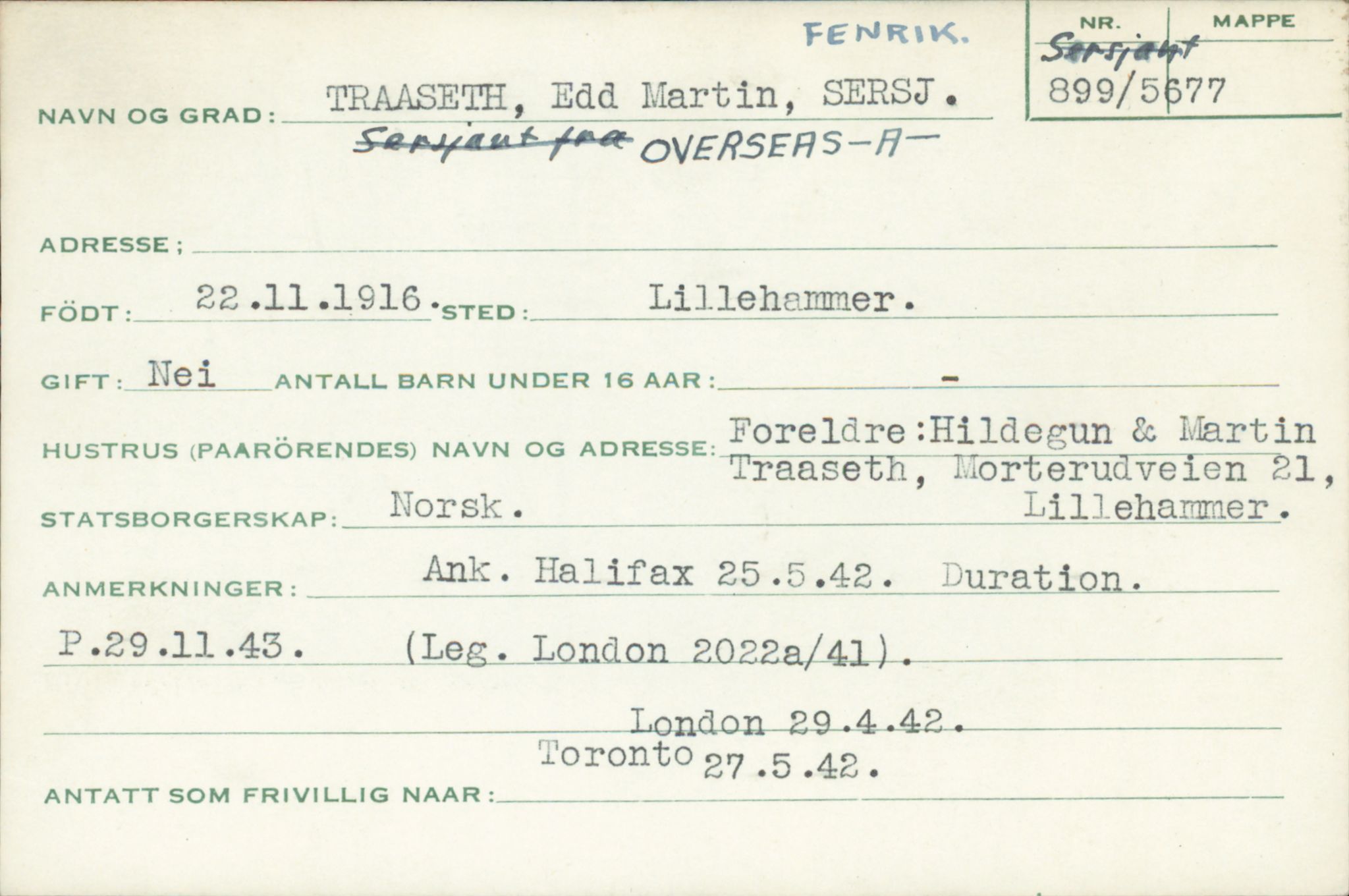 Forsvaret, Forsvarets overkommando/Luftforsvarsstaben, AV/RA-RAFA-4079/P/Pa/L0048: Personellpapirer, 1916, s. 274