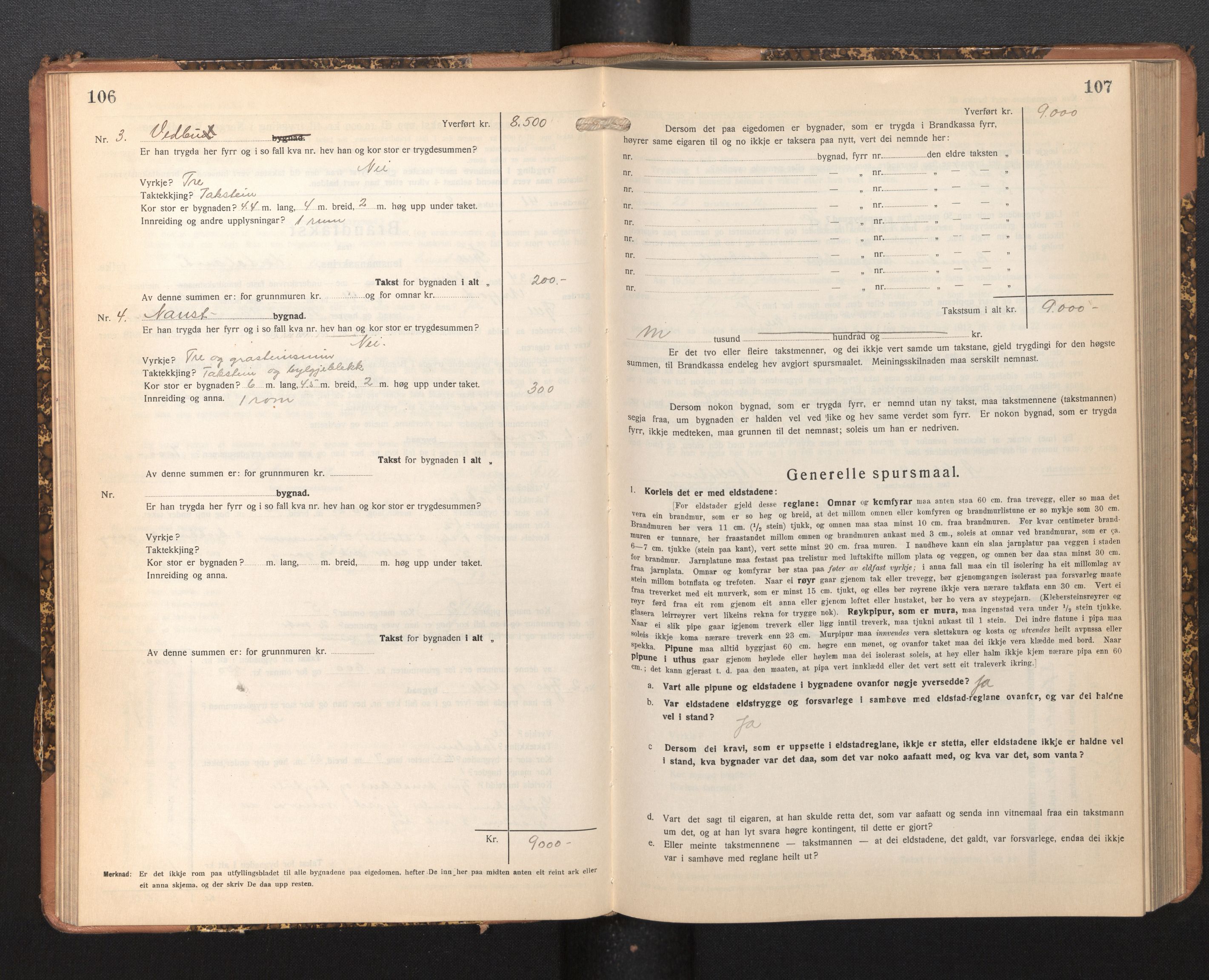 Lensmannen i Fjell, SAB/A-32301/0012/L0006: Branntakstprotokoll, skjematakst, 1931-1945, s. 106-107