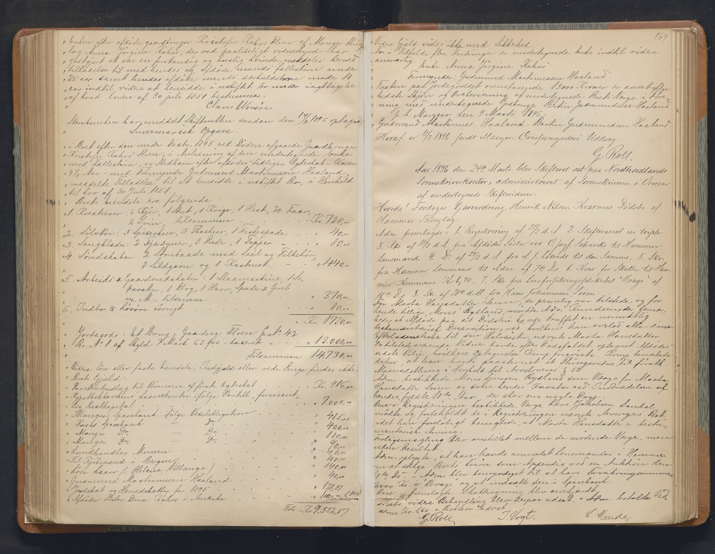 Nordhordland sorenskrivar, AV/SAB-A-2901/1/H/Hc/L0004: Skifteforhandlingsprotokollar, 1888-1902, s. 169