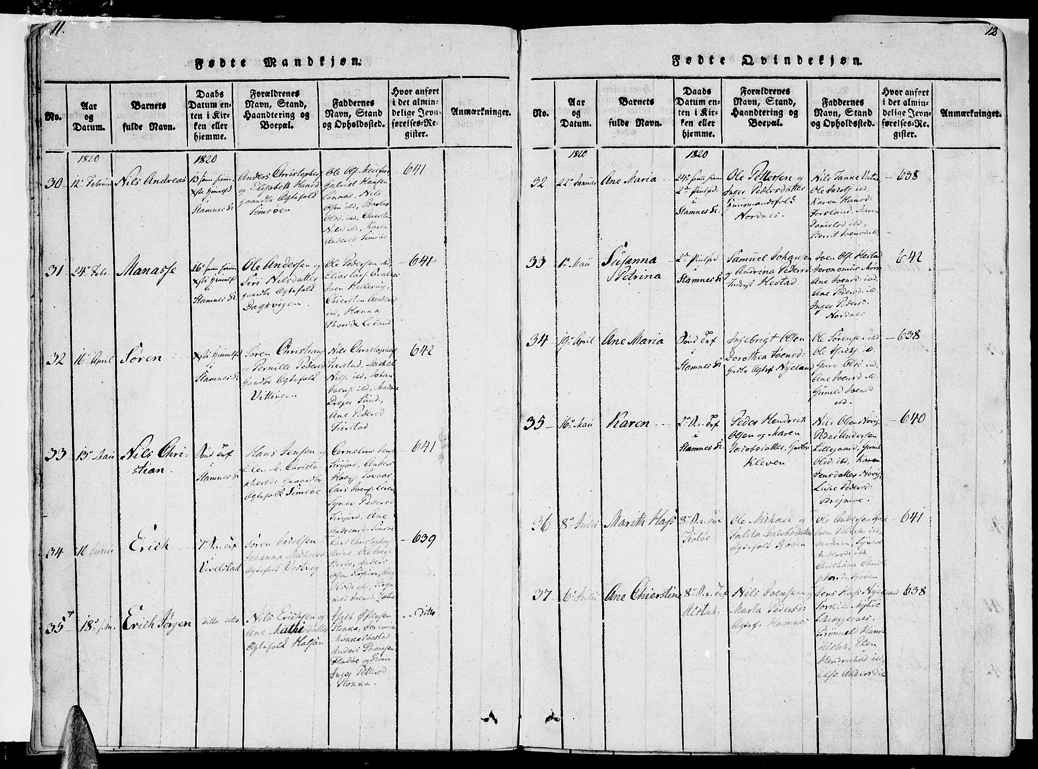 Ministerialprotokoller, klokkerbøker og fødselsregistre - Nordland, AV/SAT-A-1459/830/L0445: Ministerialbok nr. 830A09, 1820-1830, s. 11-12