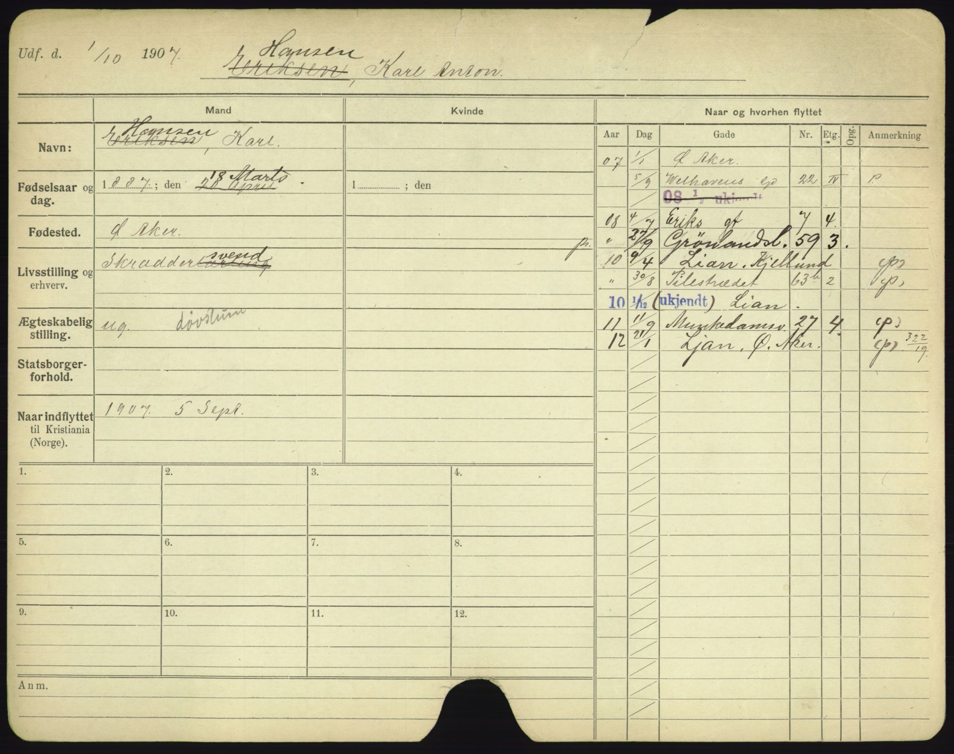 Oslo folkeregister, Registerkort, AV/SAO-A-11715/F/Fa/Fac/L0004: Menn, 1906-1914, s. 210a