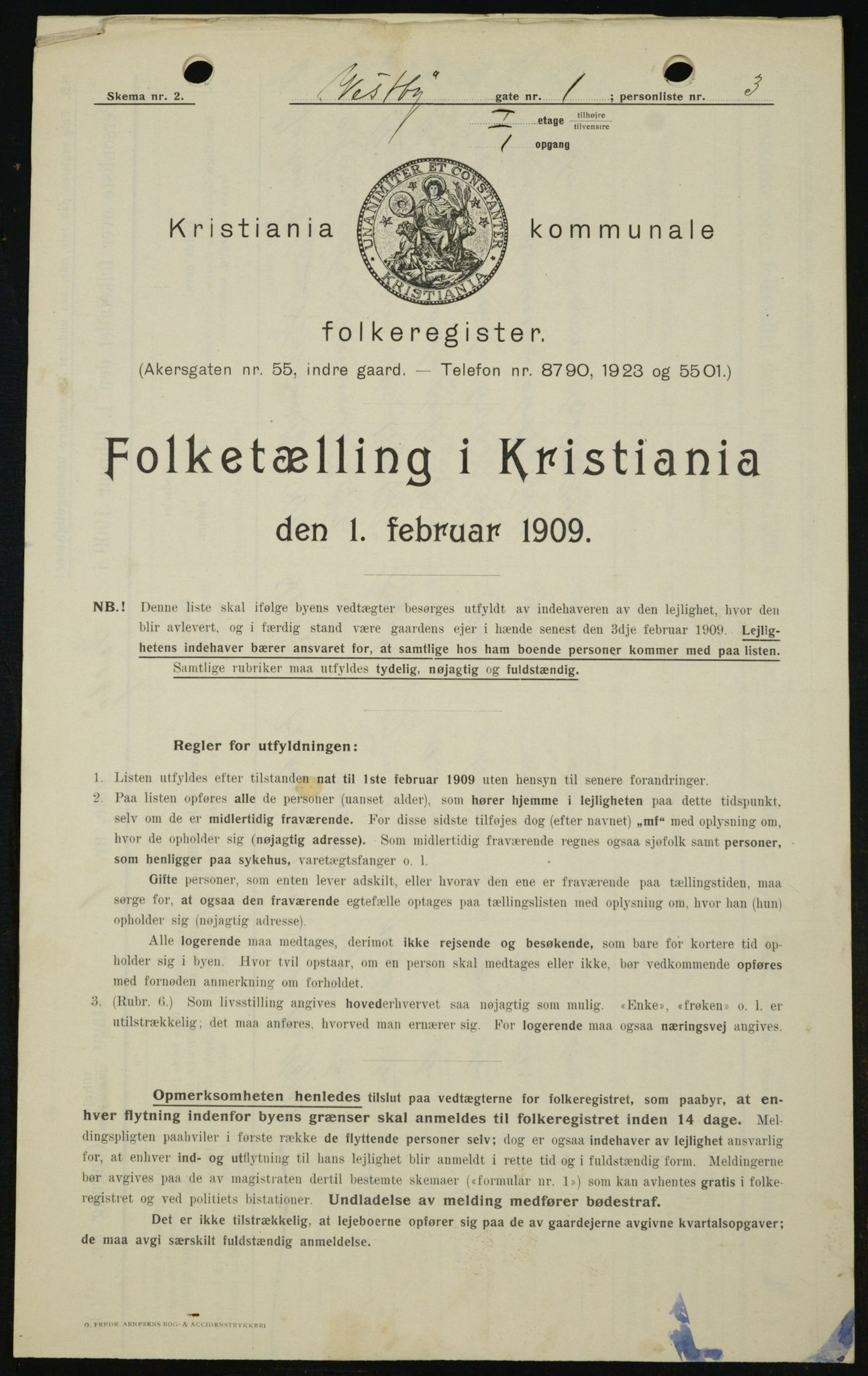 OBA, Kommunal folketelling 1.2.1909 for Kristiania kjøpstad, 1909, s. 90495
