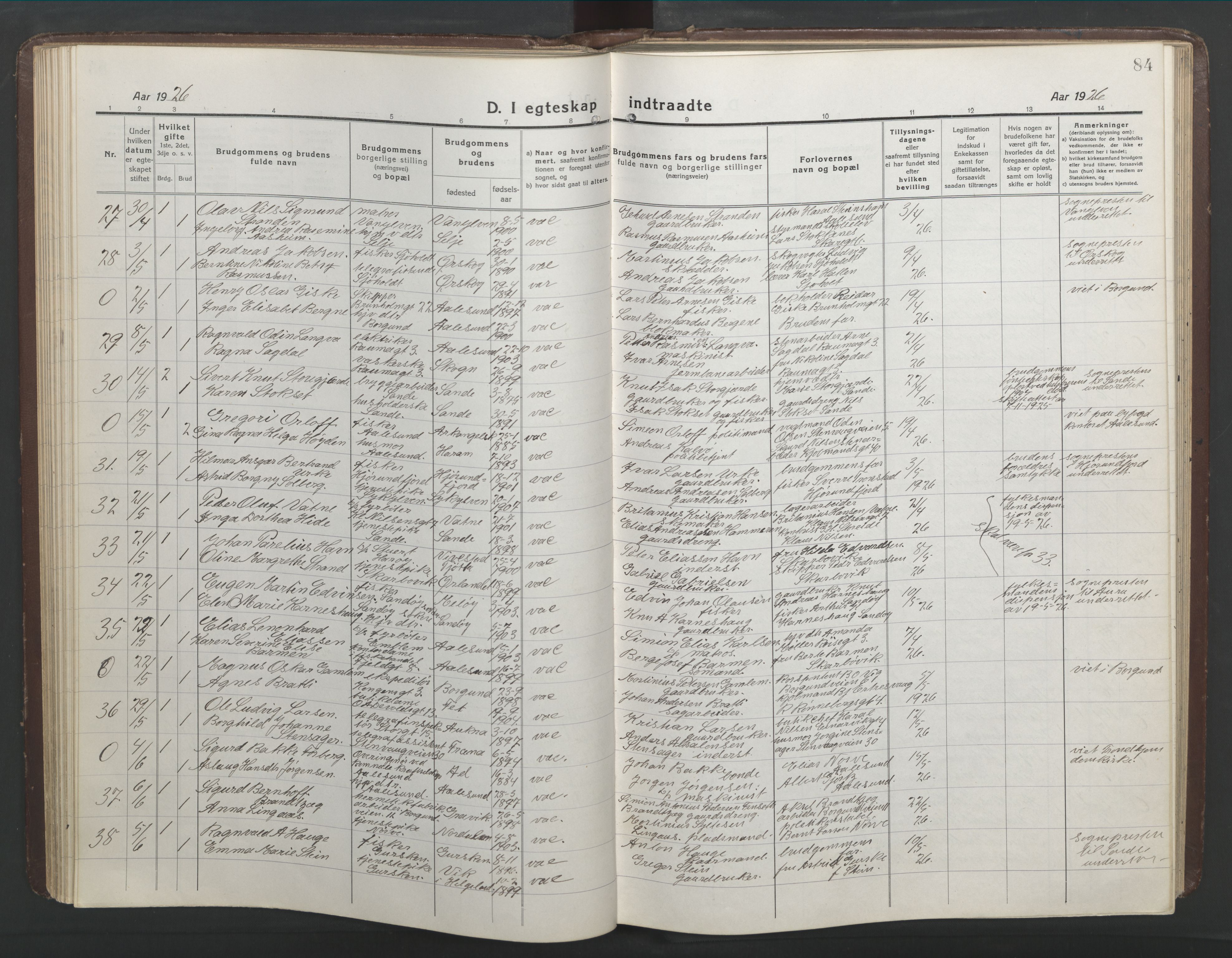 Ministerialprotokoller, klokkerbøker og fødselsregistre - Møre og Romsdal, AV/SAT-A-1454/529/L0473: Klokkerbok nr. 529C10, 1918-1941, s. 84