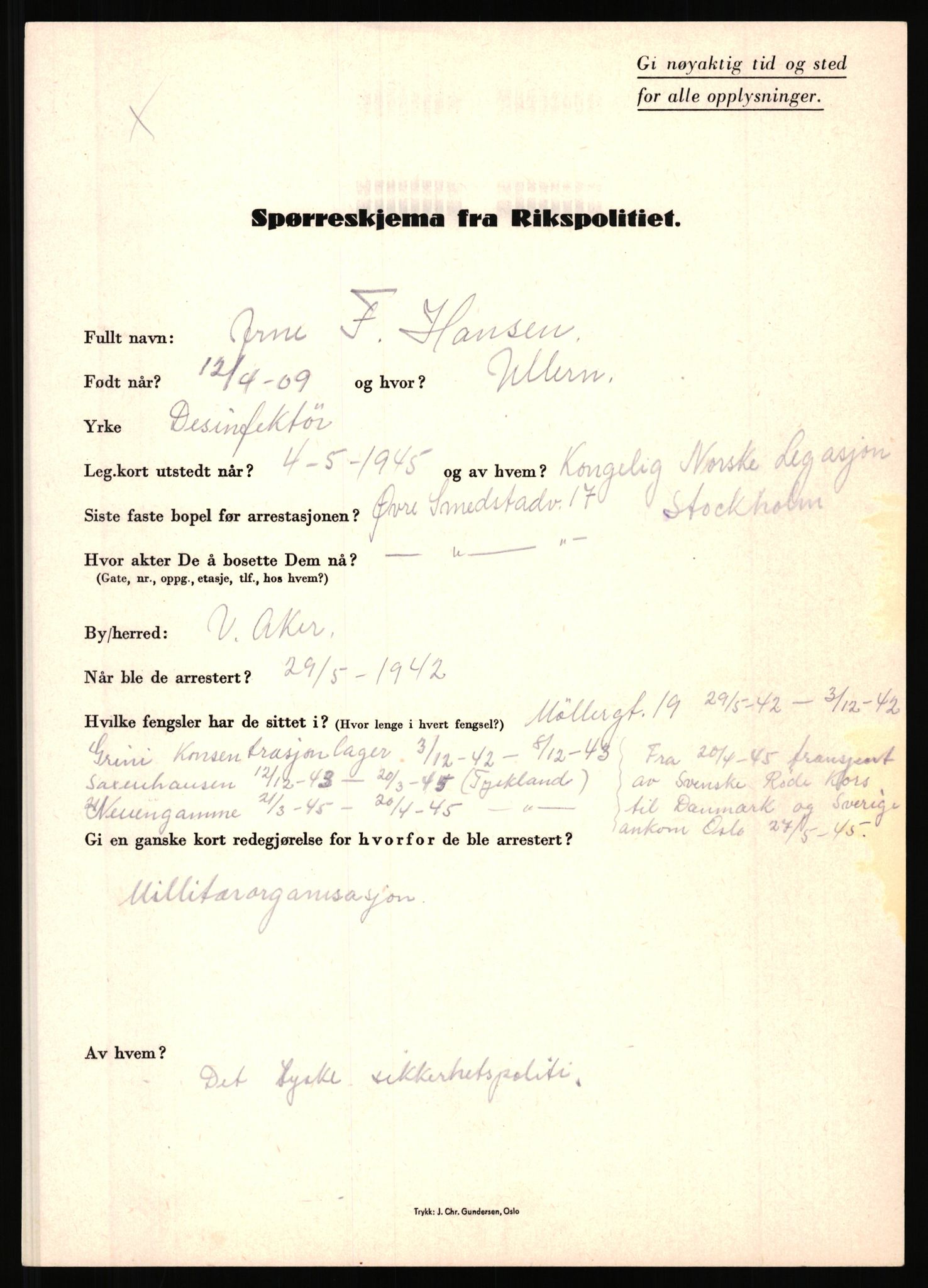 Rikspolitisjefen, AV/RA-S-1560/L/L0006: Hansen, Adolf Boye - Hemstad, Gunnar, 1940-1945, s. 23