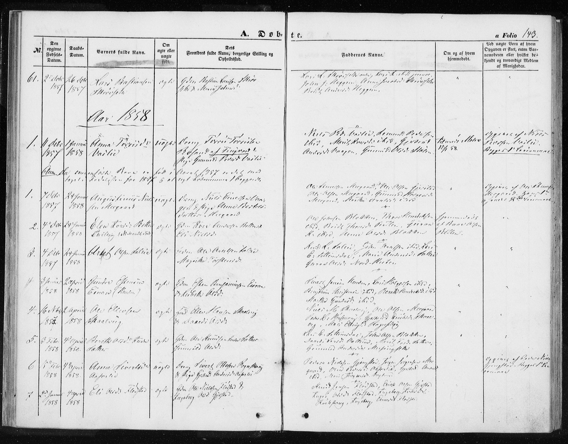 Ministerialprotokoller, klokkerbøker og fødselsregistre - Møre og Romsdal, AV/SAT-A-1454/576/L0883: Ministerialbok nr. 576A01, 1849-1865, s. 143