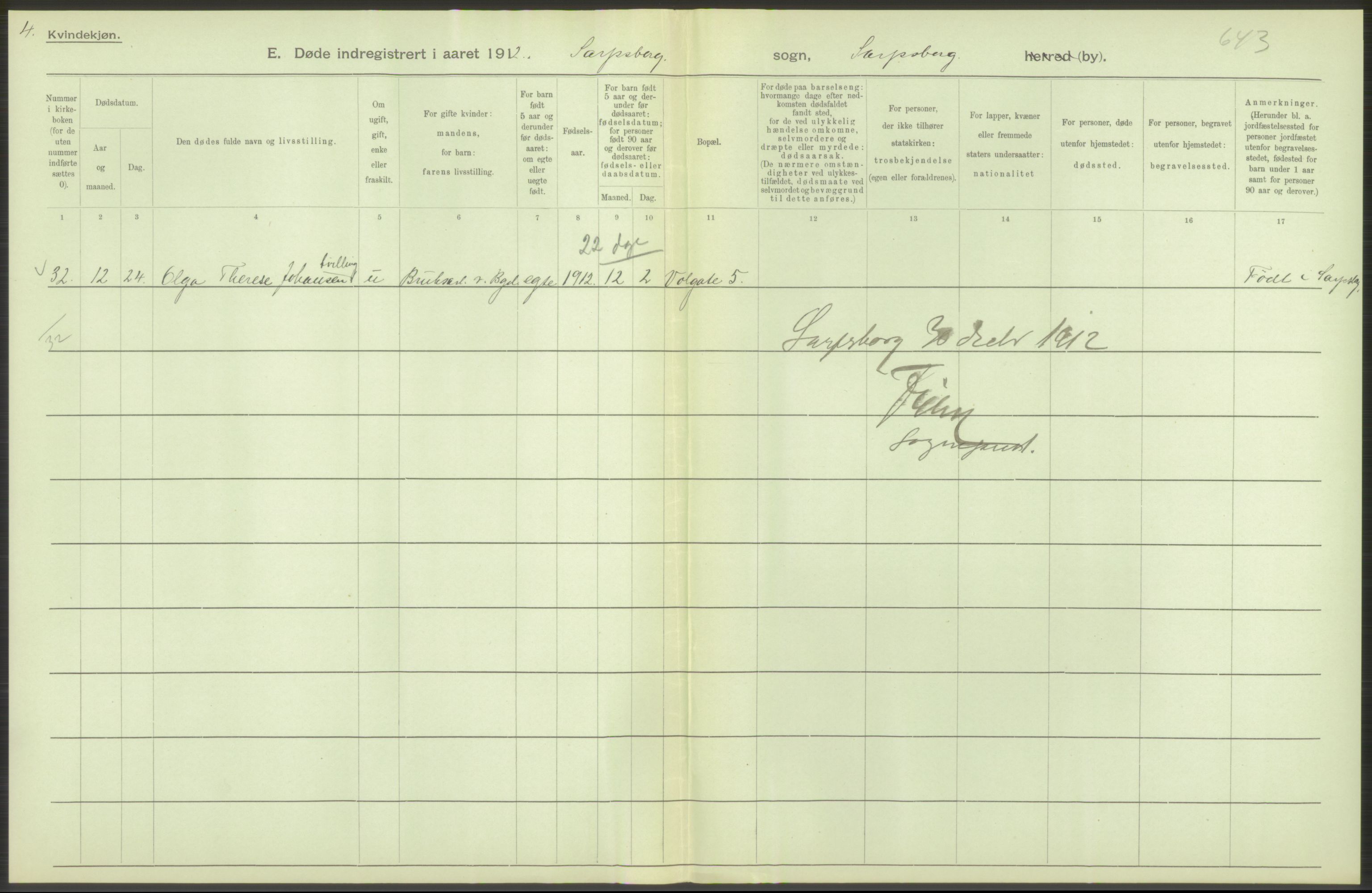 Statistisk sentralbyrå, Sosiodemografiske emner, Befolkning, AV/RA-S-2228/D/Df/Dfb/Dfbb/L0003: Smålenenes amt:  Døde. Bygder og byer., 1912, s. 90