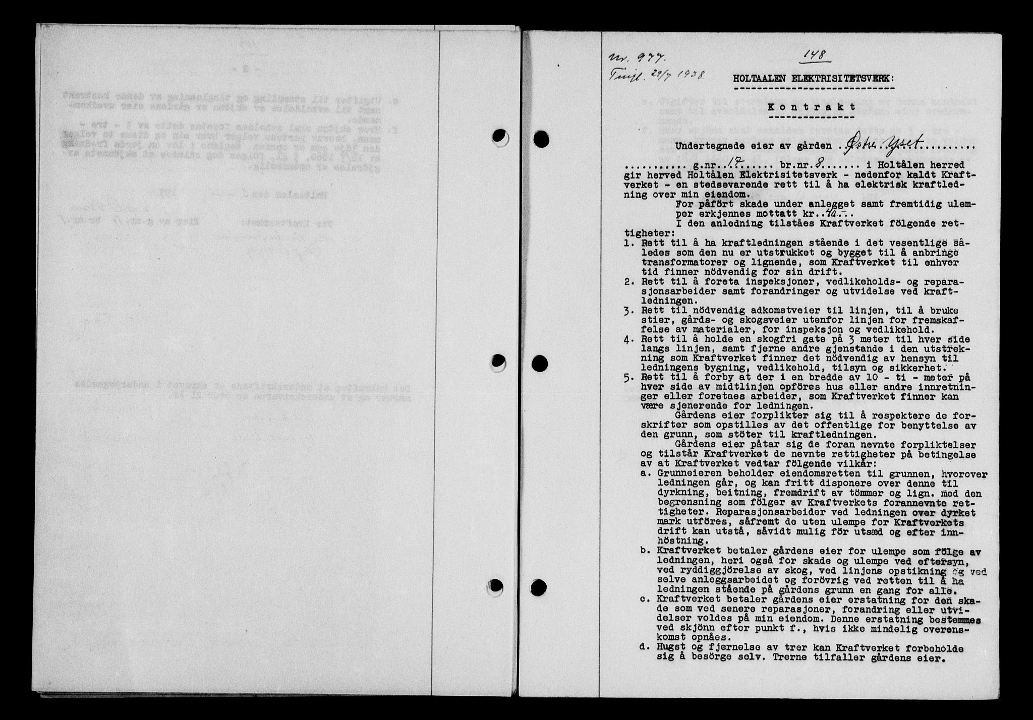 Gauldal sorenskriveri, SAT/A-0014/1/2/2C/L0049: Pantebok nr. 53, 1938-1938, Dagboknr: 977/1938