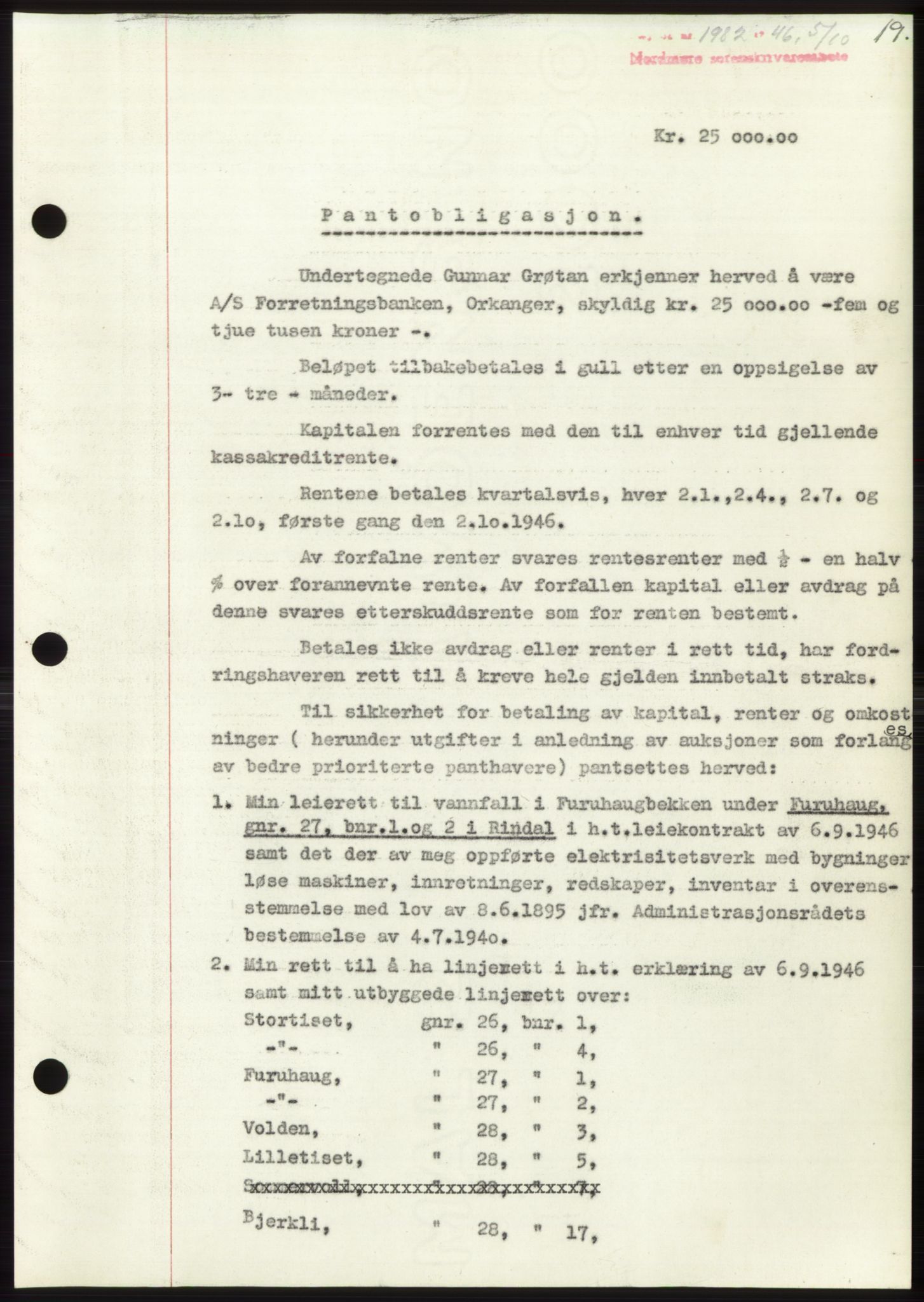 Nordmøre sorenskriveri, AV/SAT-A-4132/1/2/2Ca: Pantebok nr. B95, 1946-1947, Dagboknr: 1982/1946