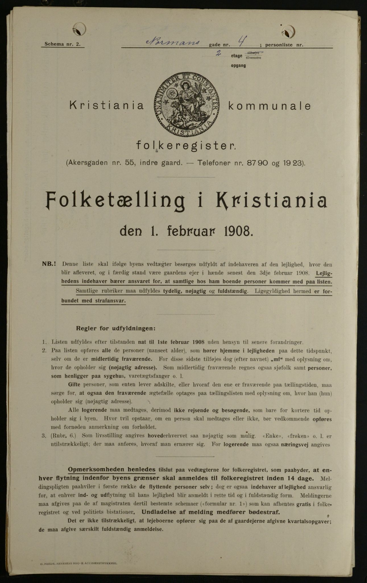 OBA, Kommunal folketelling 1.2.1908 for Kristiania kjøpstad, 1908, s. 66010