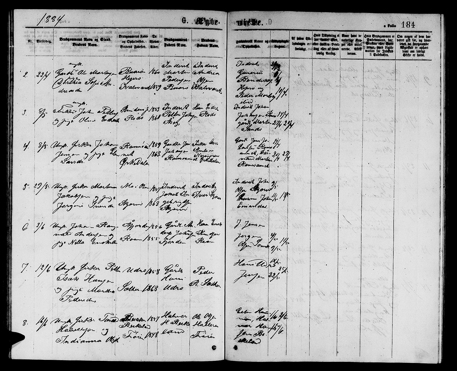 Ministerialprotokoller, klokkerbøker og fødselsregistre - Sør-Trøndelag, SAT/A-1456/657/L0715: Klokkerbok nr. 657C02, 1873-1888, s. 184